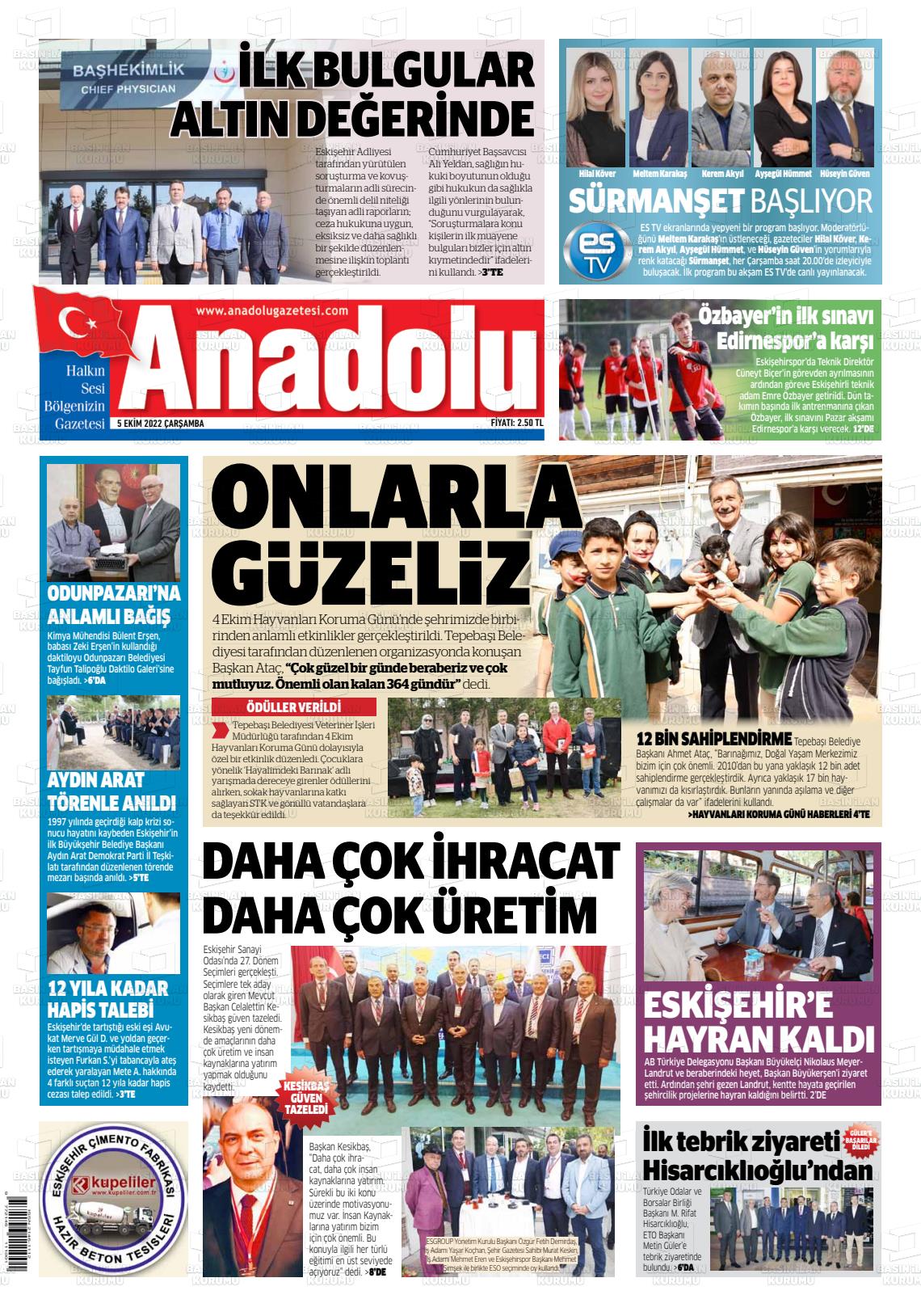 05 Ekim 2022 Anadolu Gazete Manşeti