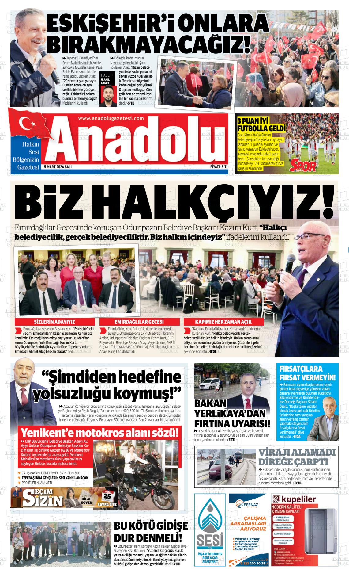 05 Mart 2024 Anadolu Gazete Manşeti