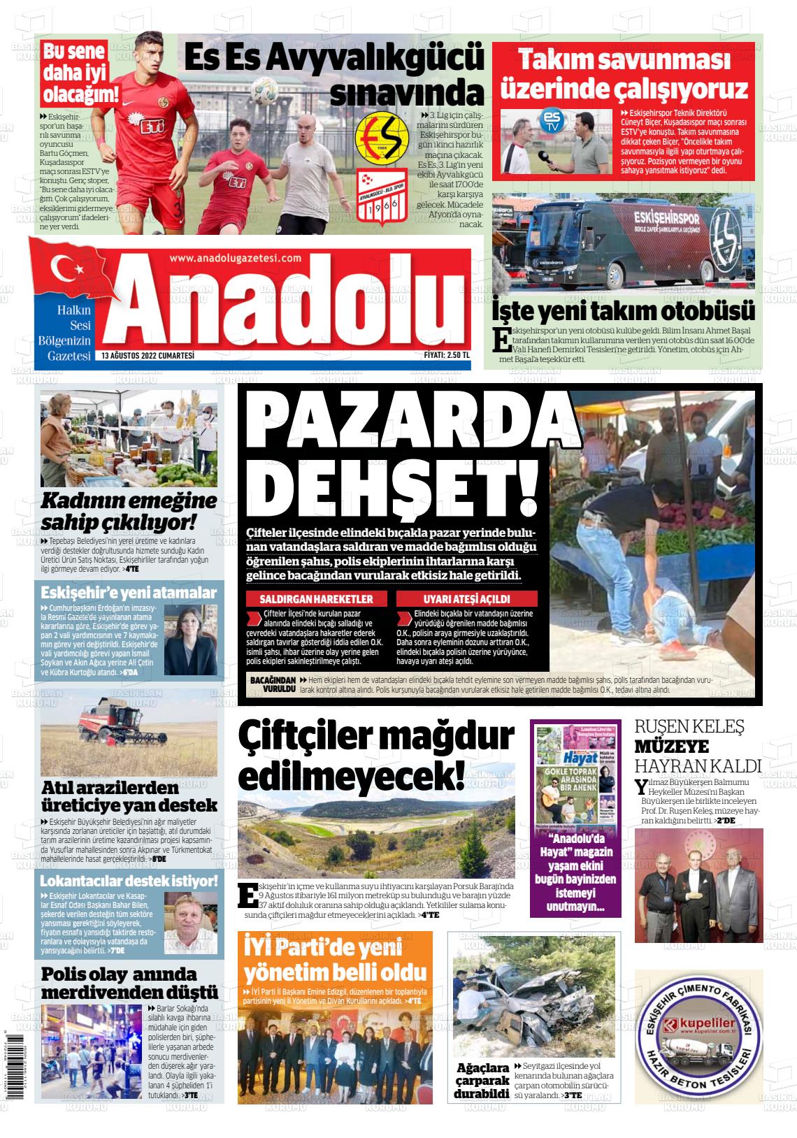 13 Ağustos 2022 Anadolu Gazete Manşeti