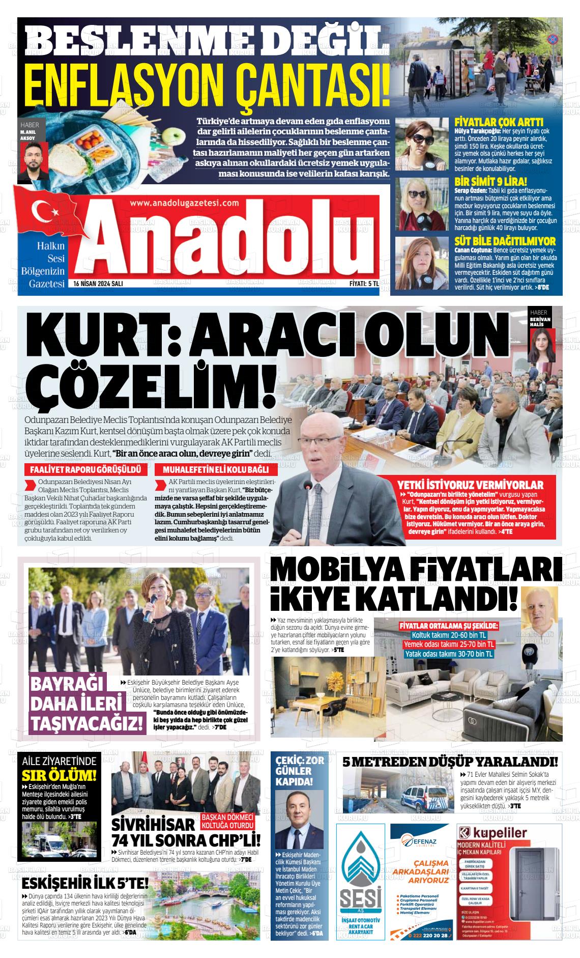 18 Nisan 2024 Anadolu Gazete Manşeti