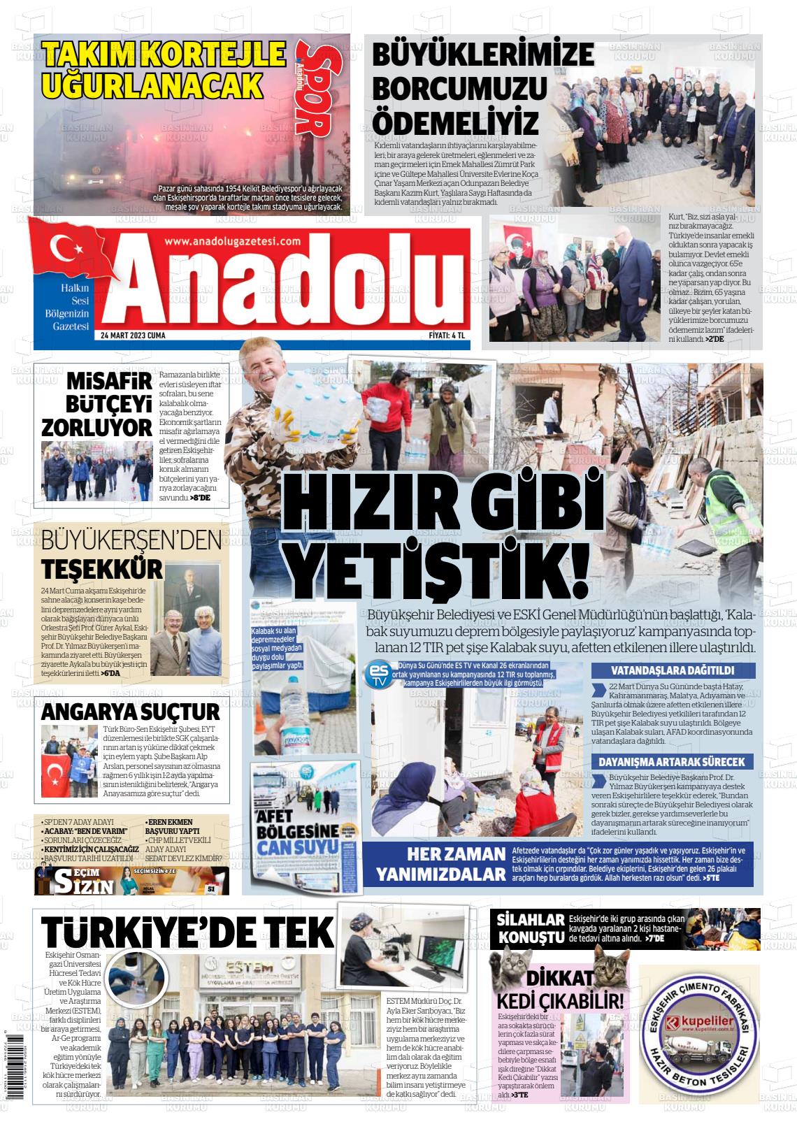 24 Mart 2023 Anadolu Gazete Manşeti