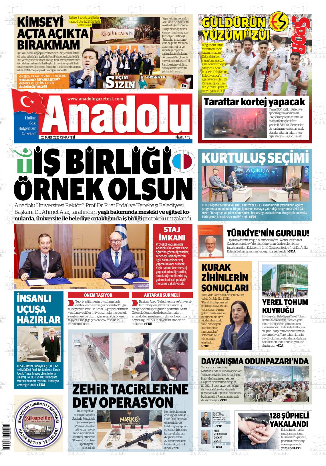 25 Mart 2023 Anadolu Gazete Manşeti