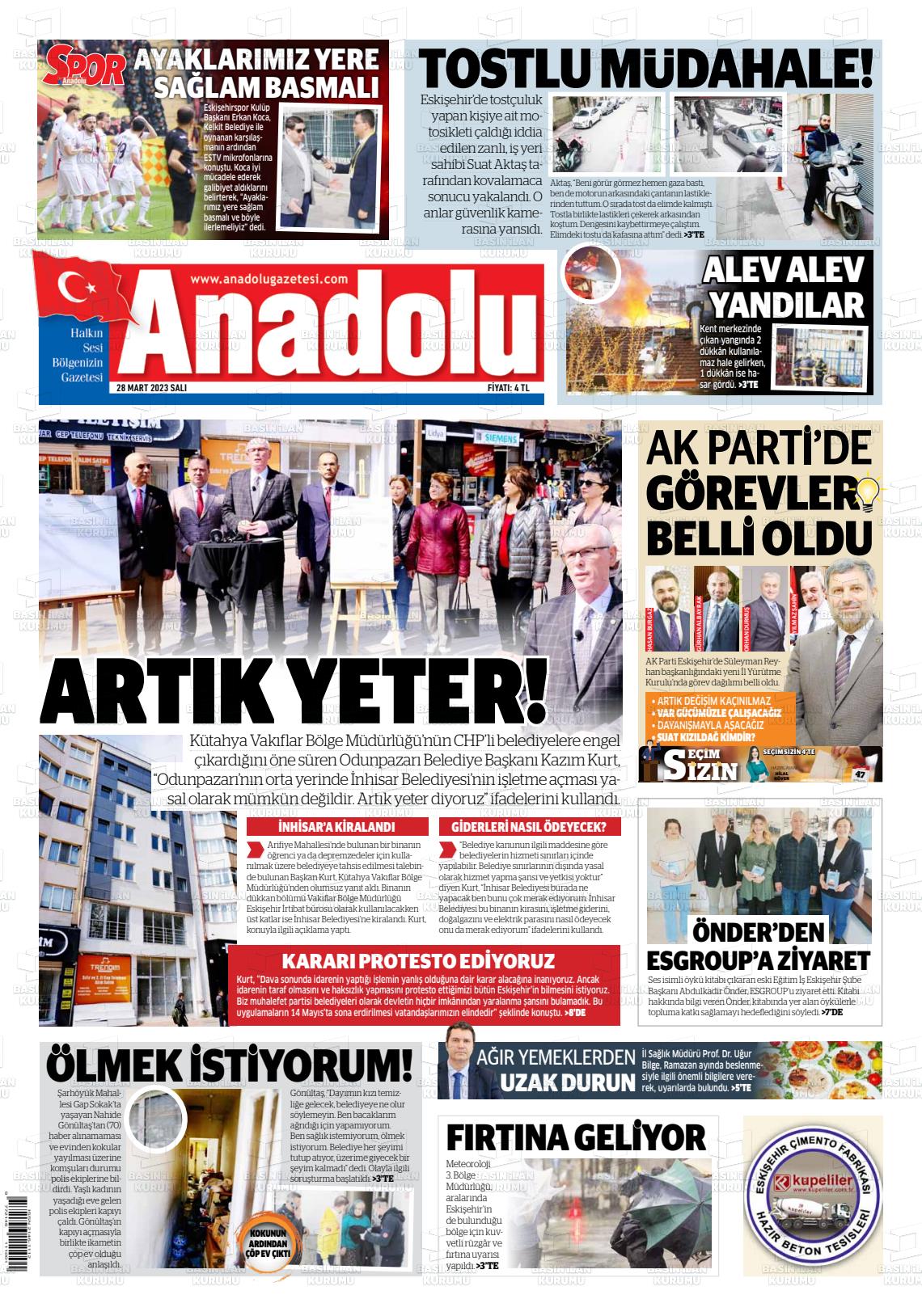 28 Mart 2023 Anadolu Gazete Manşeti