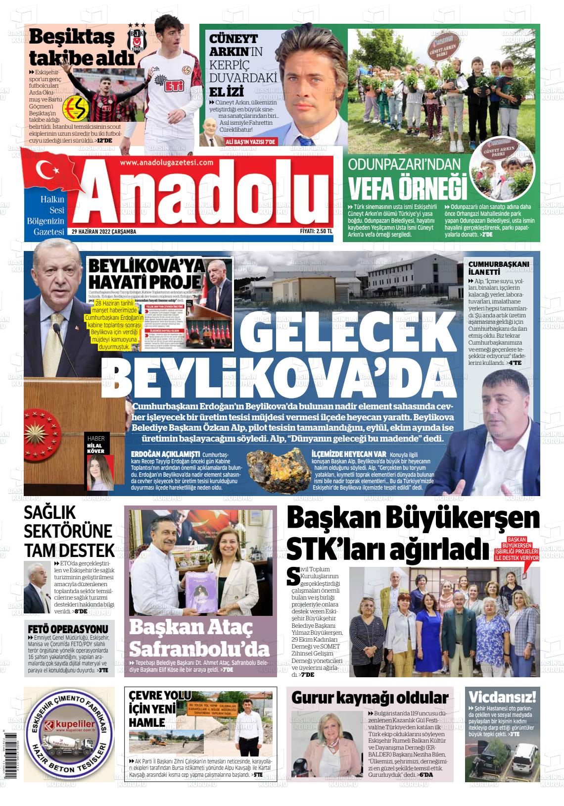 29 Haziran 2022 Anadolu Gazete Manşeti