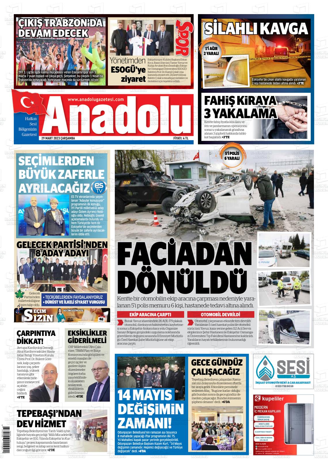 29 Mart 2023 Anadolu Gazete Manşeti