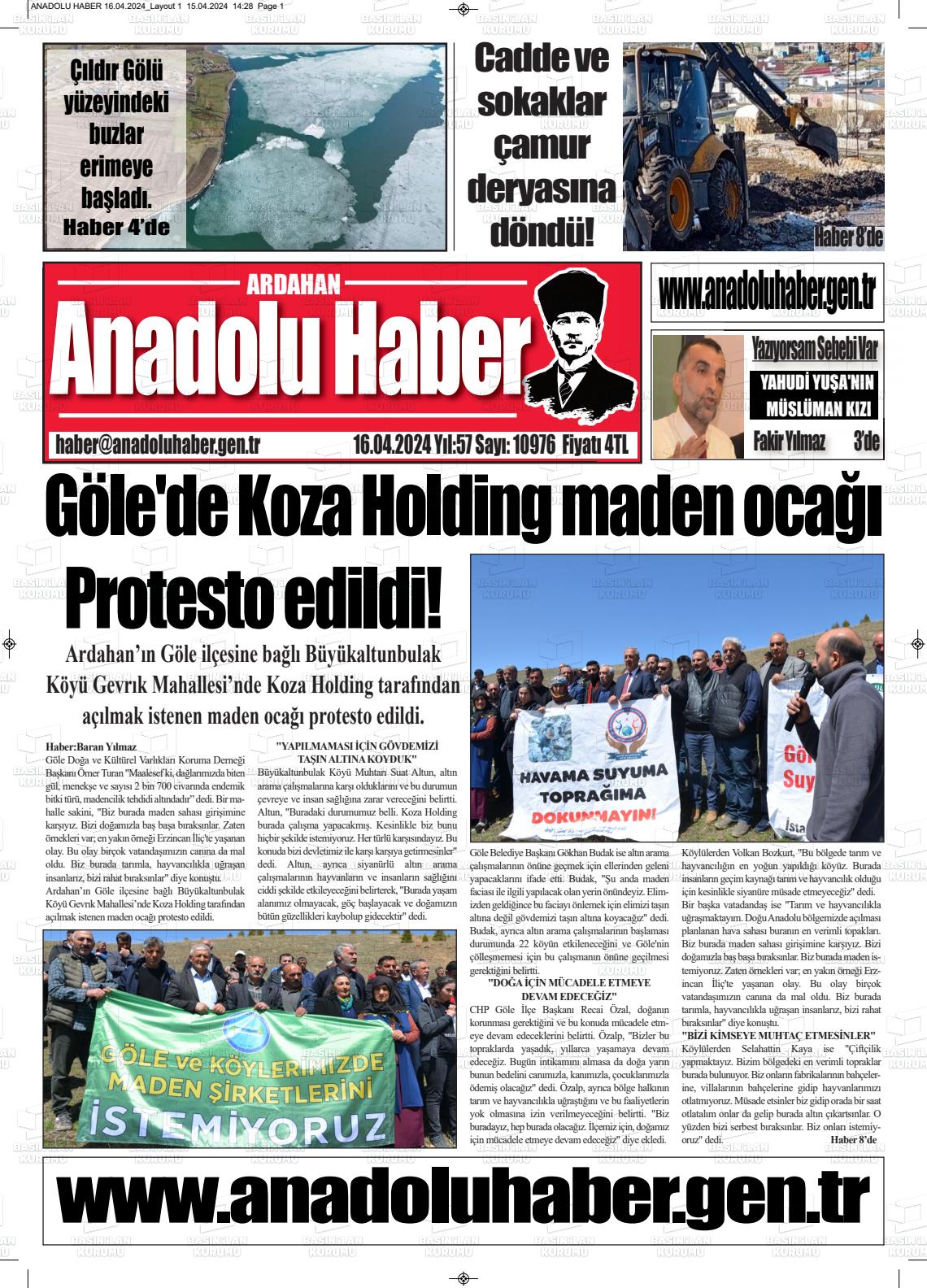 18 Nisan 2024 Ardahan Anadolu Haber Gazete Manşeti