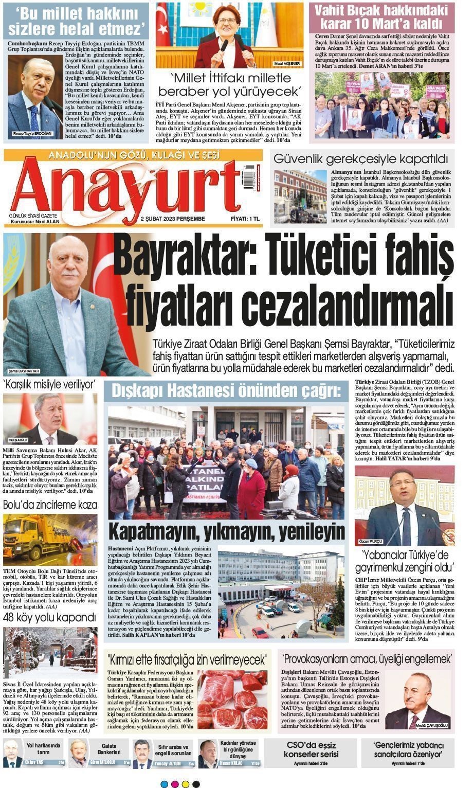 02 Şubat 2023 Anayurt Gazete Manşeti