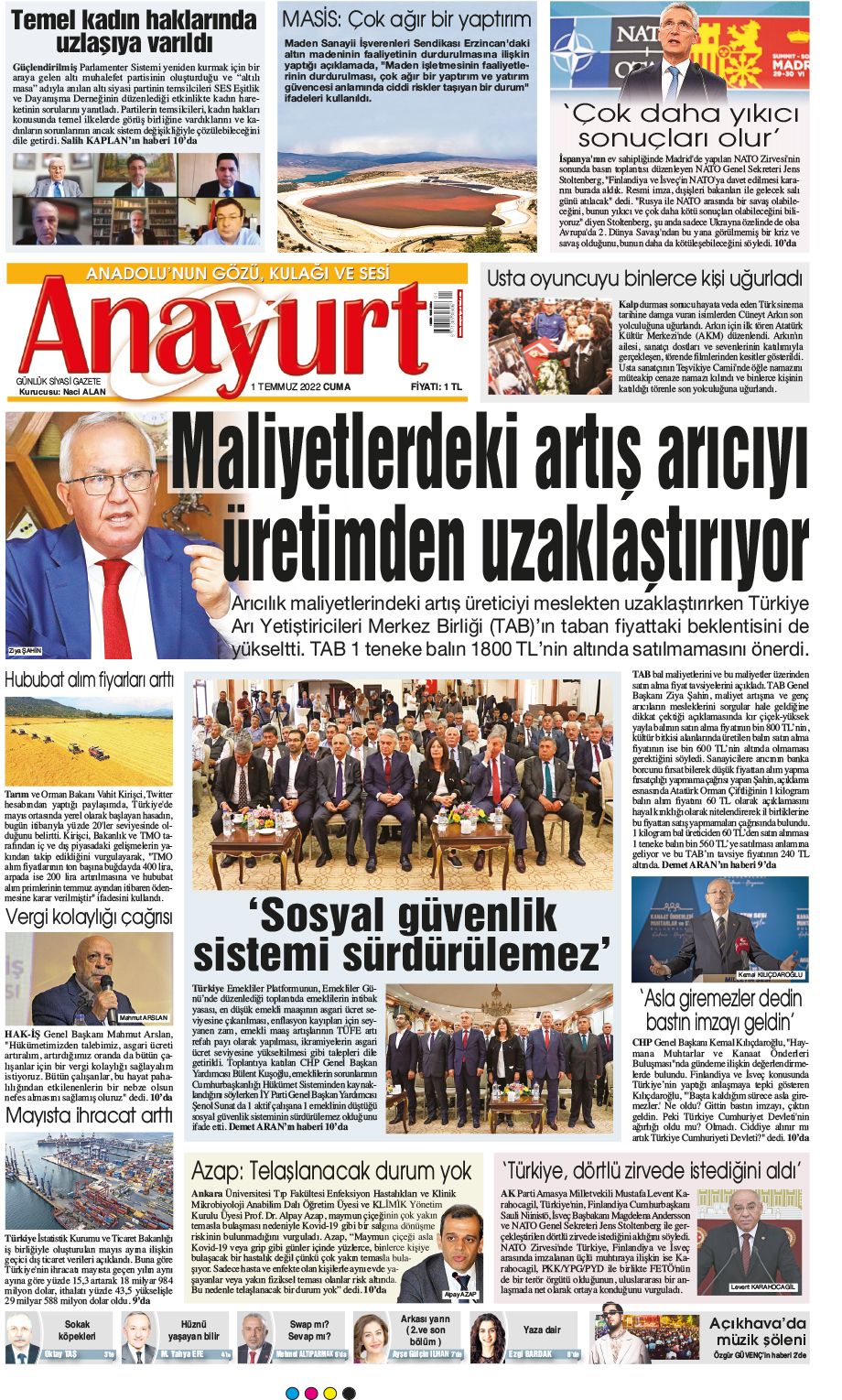 03 Temmuz 2022 Anayurt Gazete Manşeti