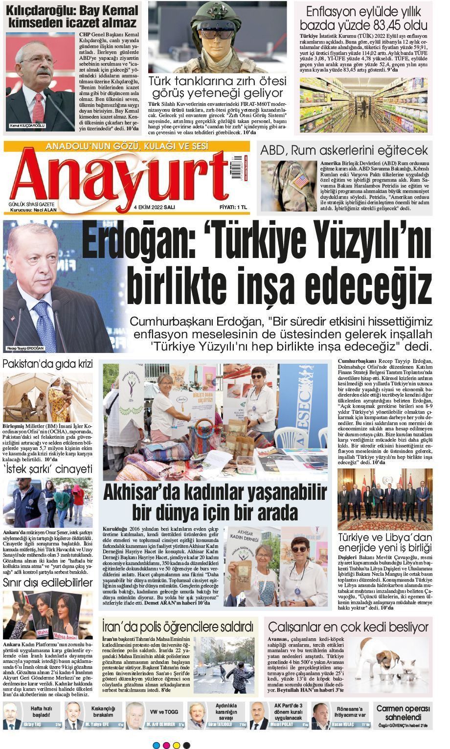 04 Ekim 2022 Anayurt Gazete Manşeti