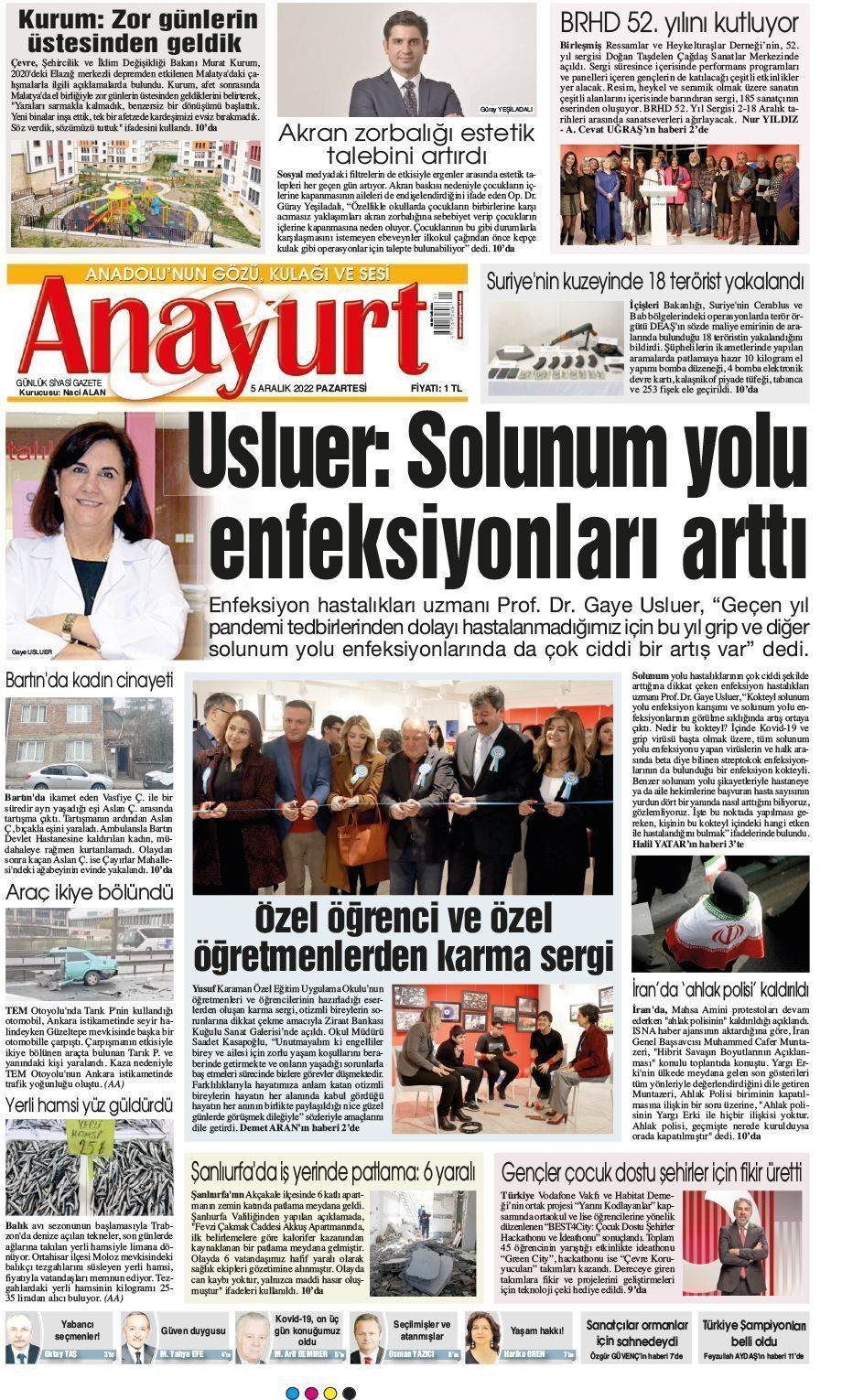 05 Aralık 2022 Anayurt Gazete Manşeti