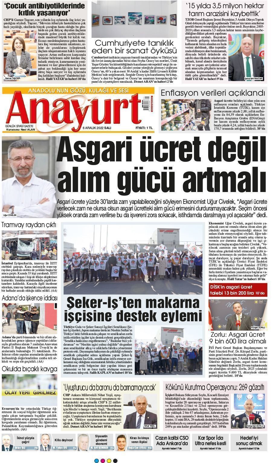 06 Aralık 2022 Anayurt Gazete Manşeti
