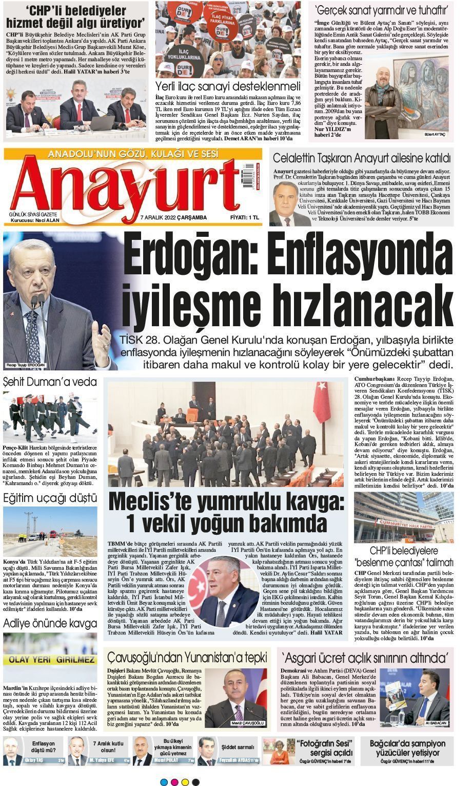 07 Aralık 2022 Anayurt Gazete Manşeti