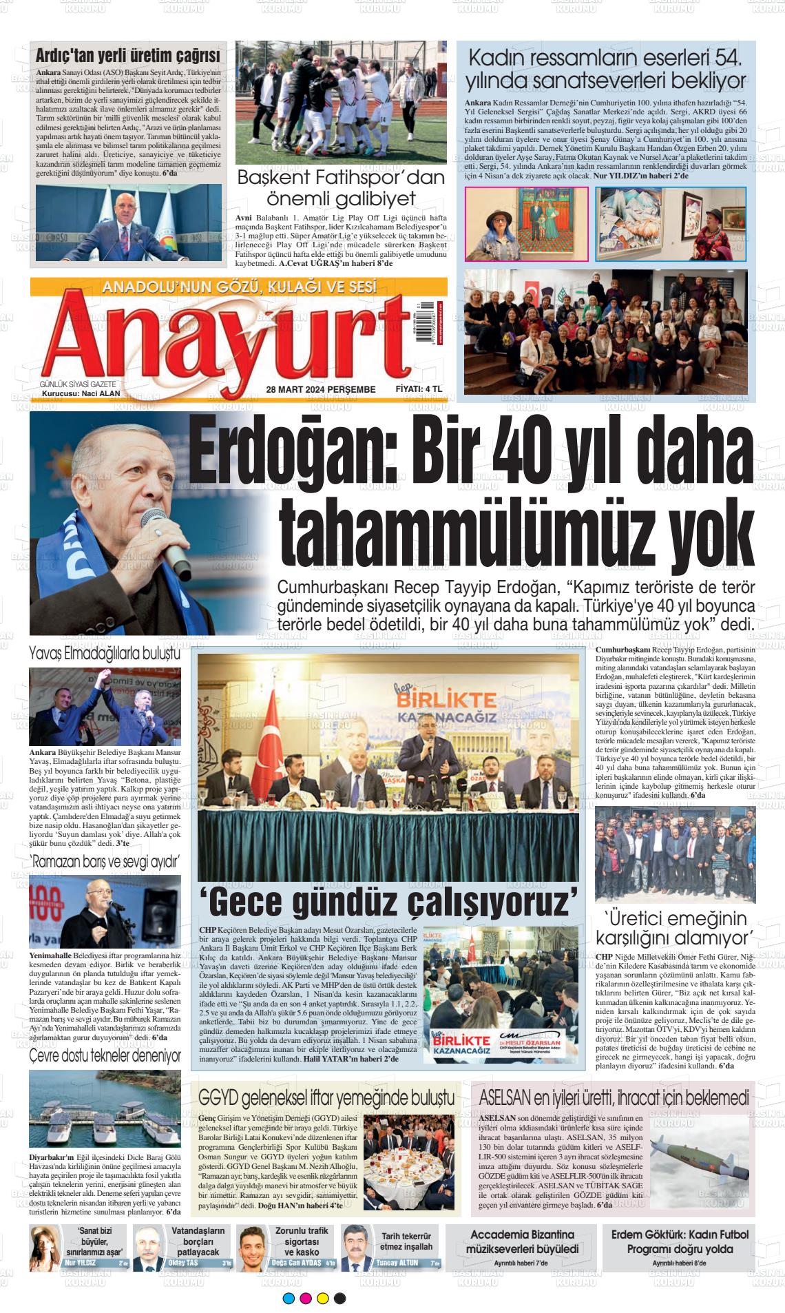 28 Mart 2024 Anayurt Gazete Manşeti