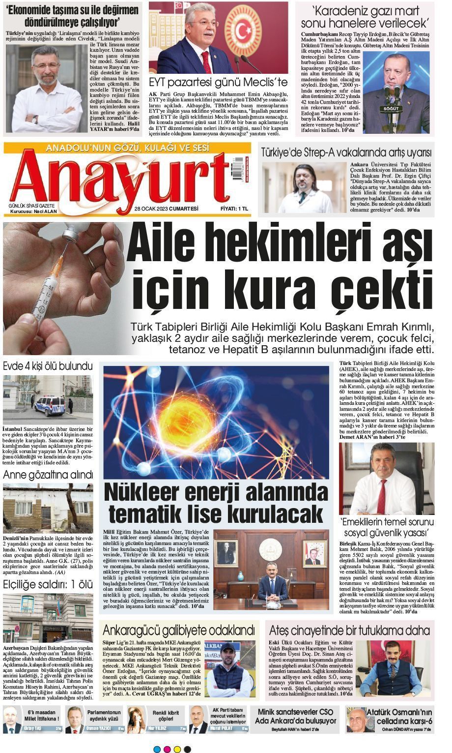 28 Ocak 2023 Anayurt Gazete Manşeti