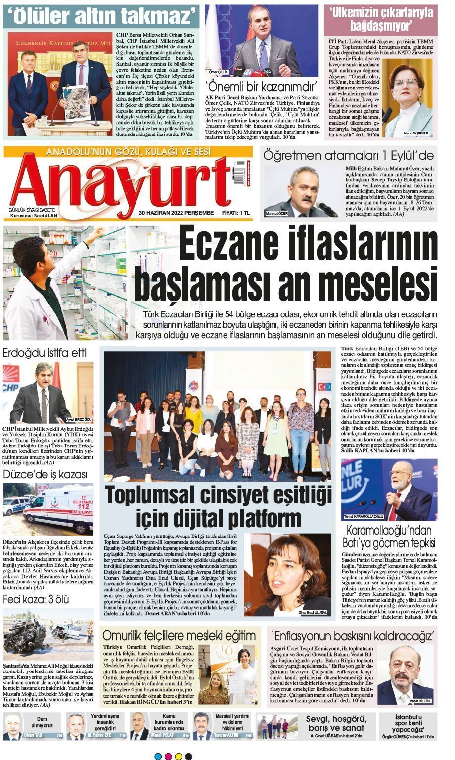 02 Temmuz 2022 Anayurt Gazete Manşeti