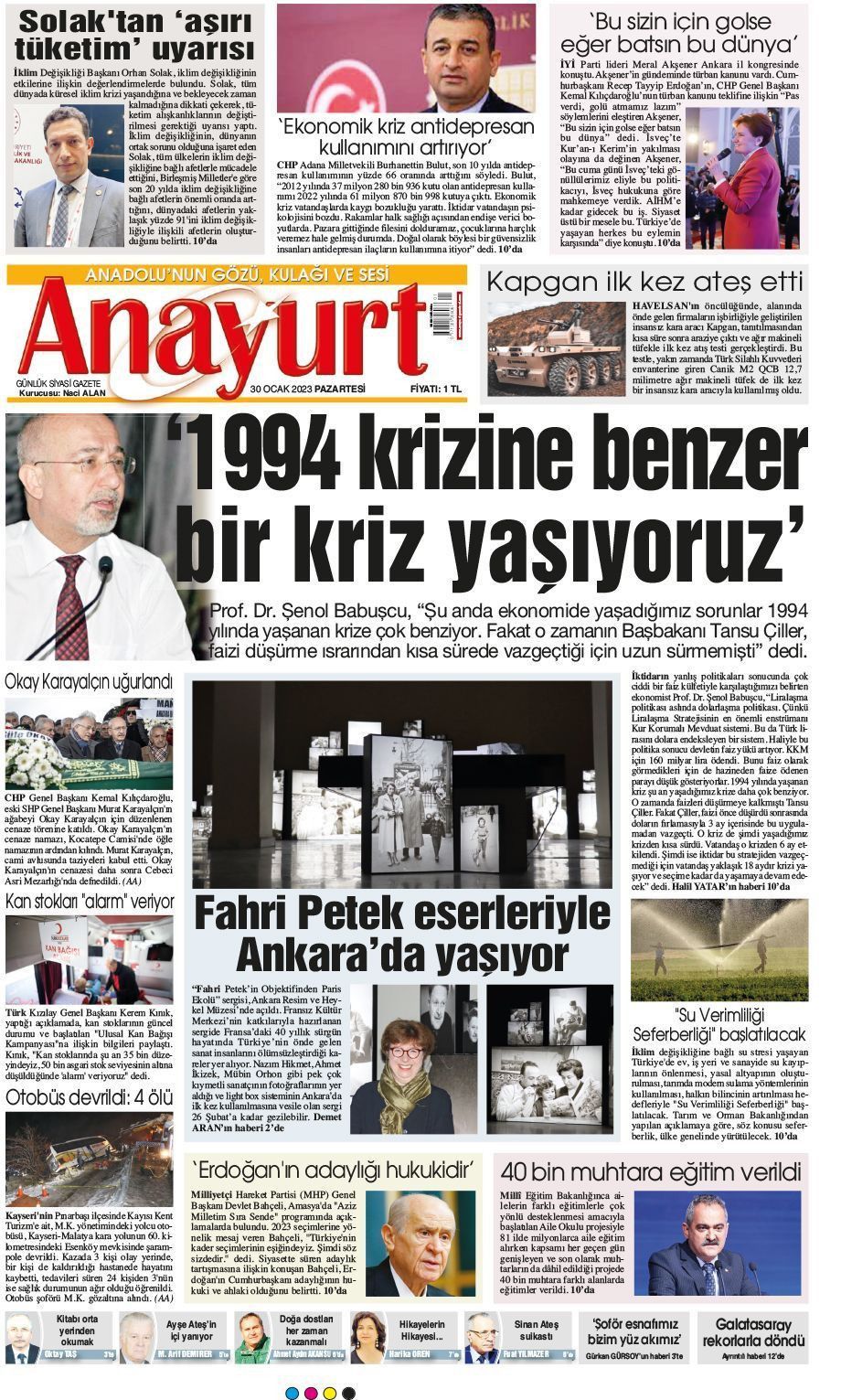 30 Ocak 2023 Anayurt Gazete Manşeti