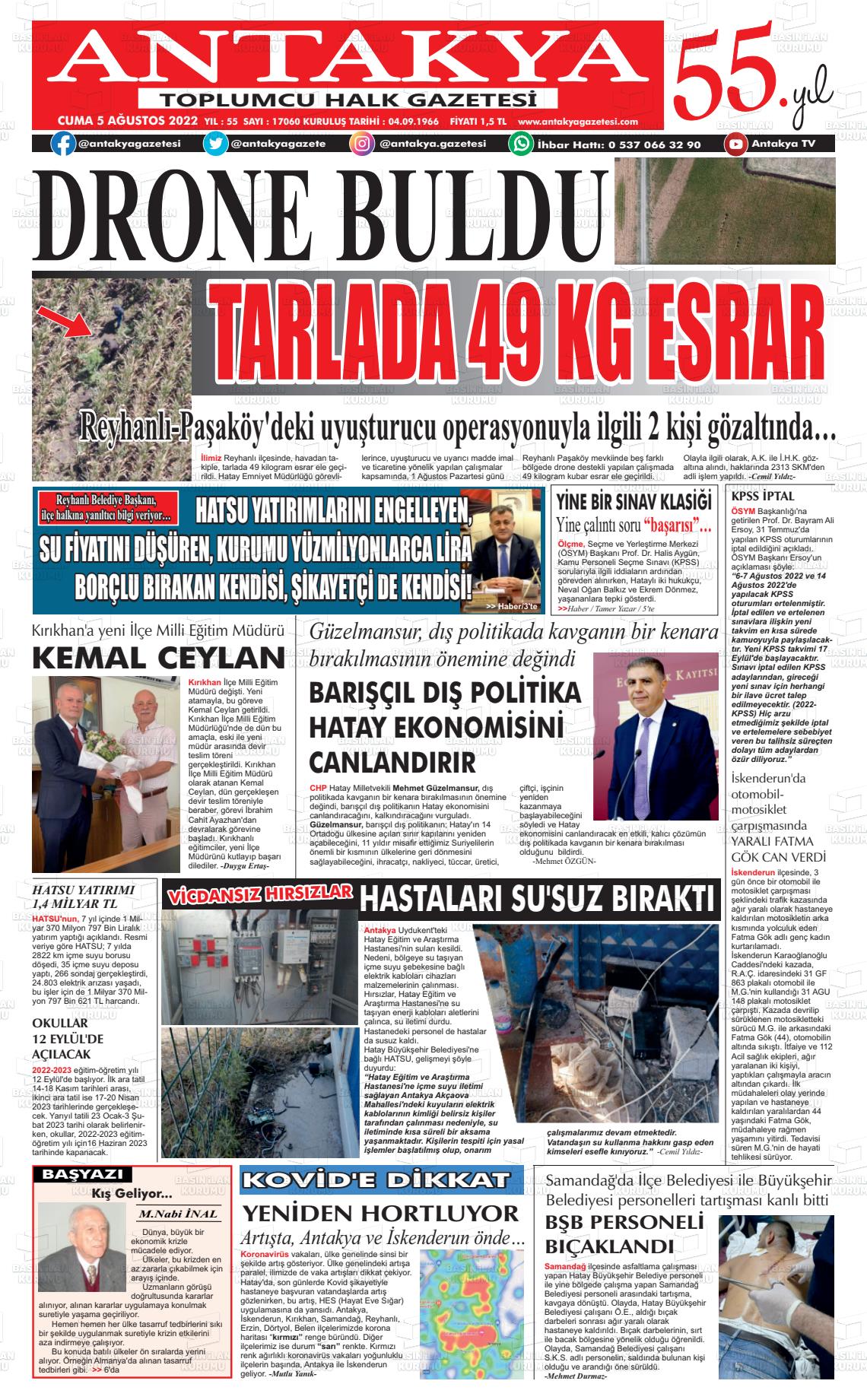 05 Ağustos 2022 Antakya Gazete Manşeti