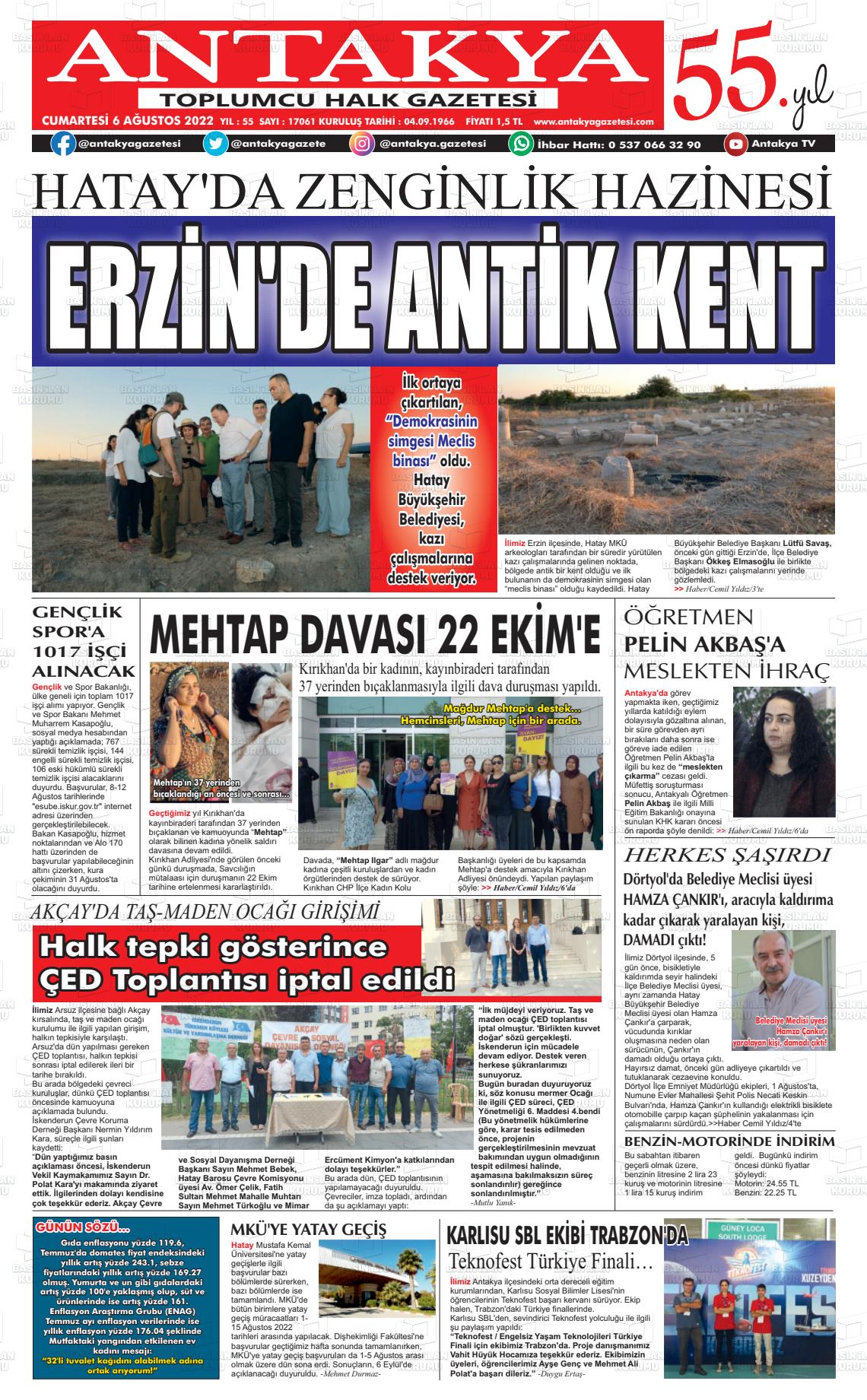 06 Ağustos 2022 Antakya Gazete Manşeti