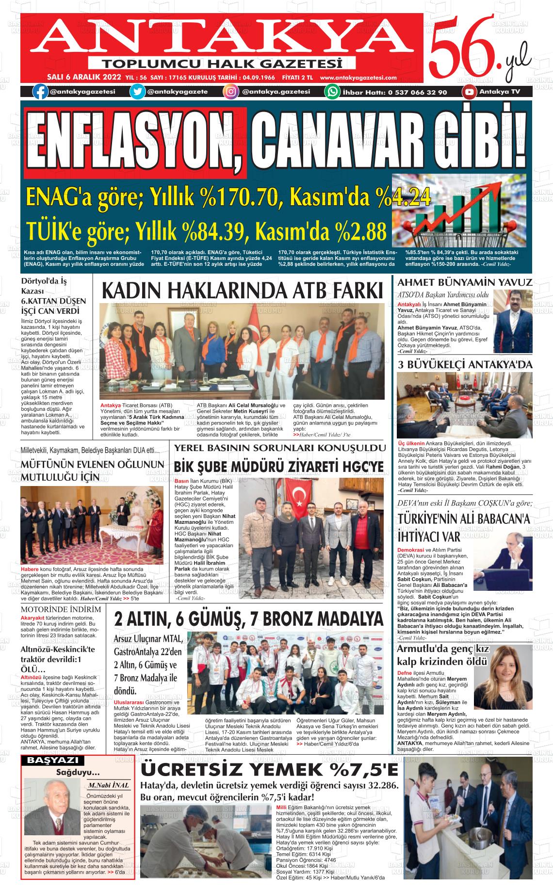 06 Aralık 2022 Antakya Gazete Manşeti