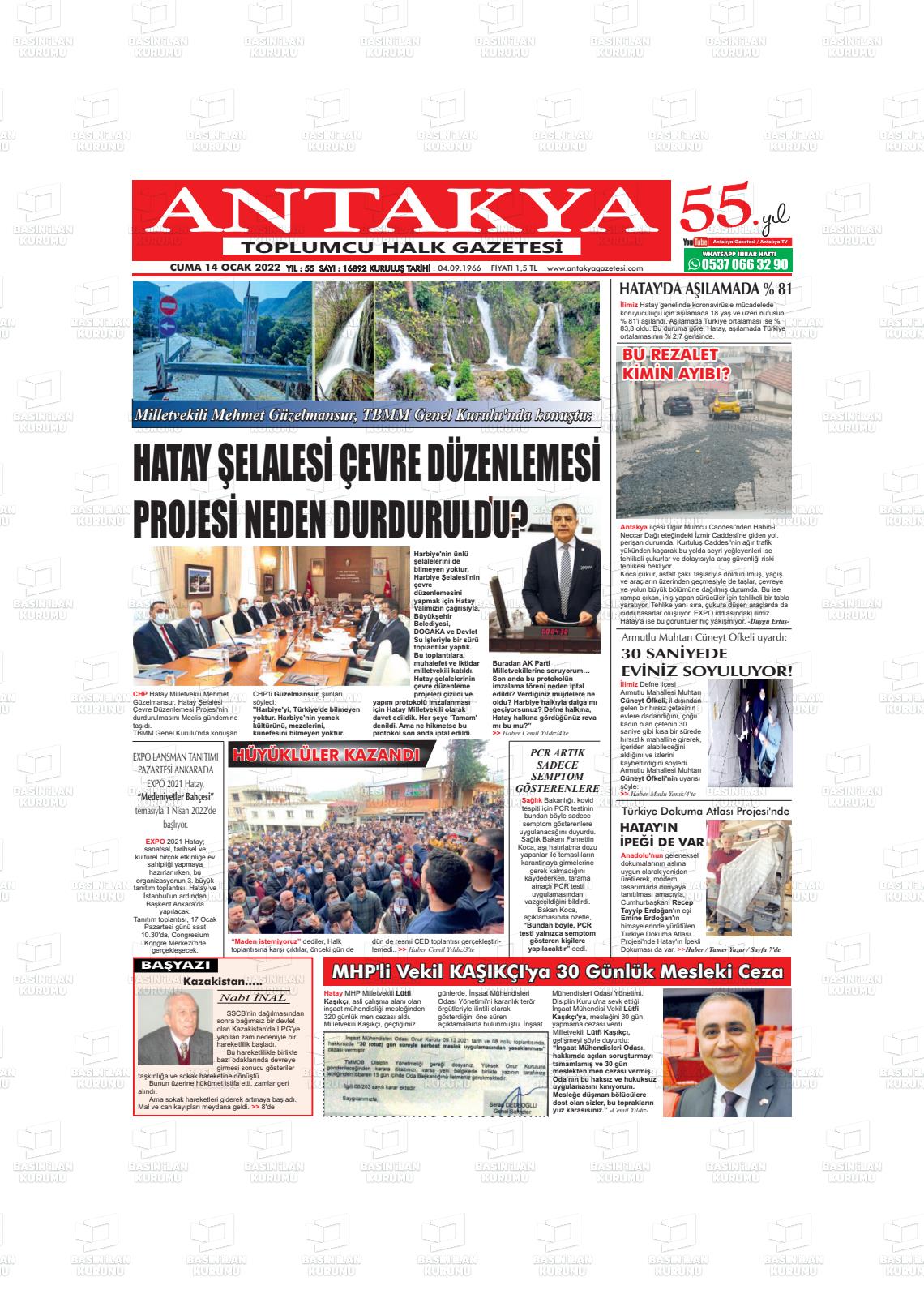 14 Ocak 2022 Antakya Gazete Manşeti