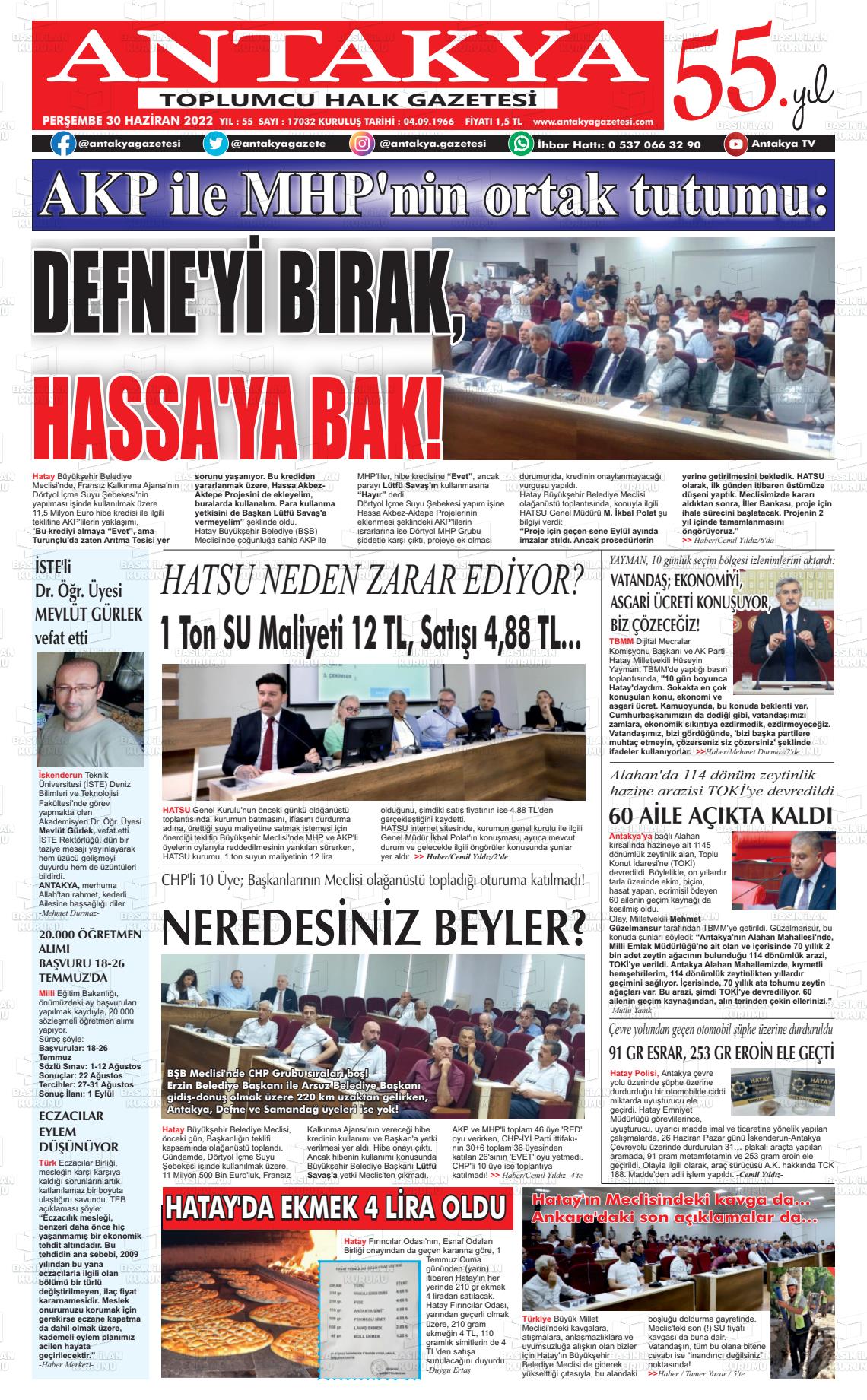 02 Temmuz 2022 Antakya Gazete Manşeti