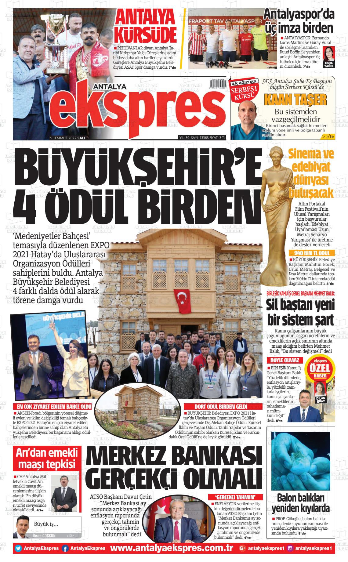 05 Temmuz 2022 Antalya Ekspres Gazete Manşeti