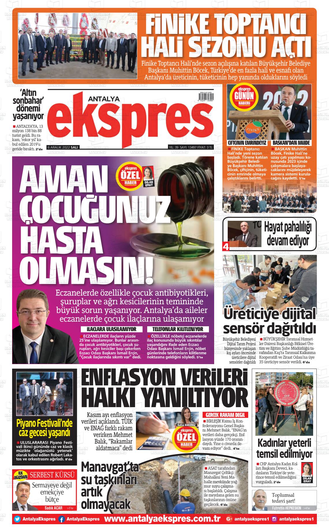 06 Aralık 2022 Antalya Ekspres Gazete Manşeti