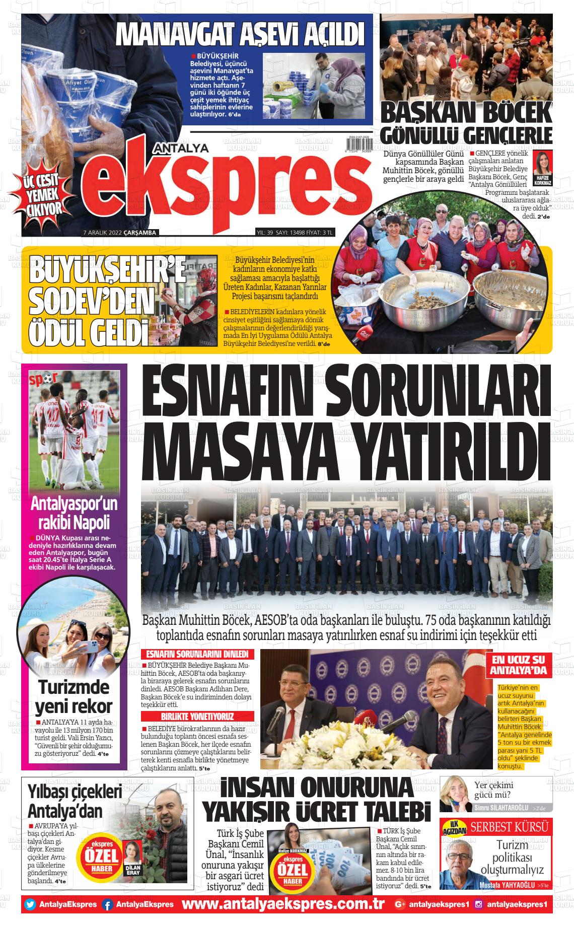 07 Aralık 2022 Antalya Ekspres Gazete Manşeti