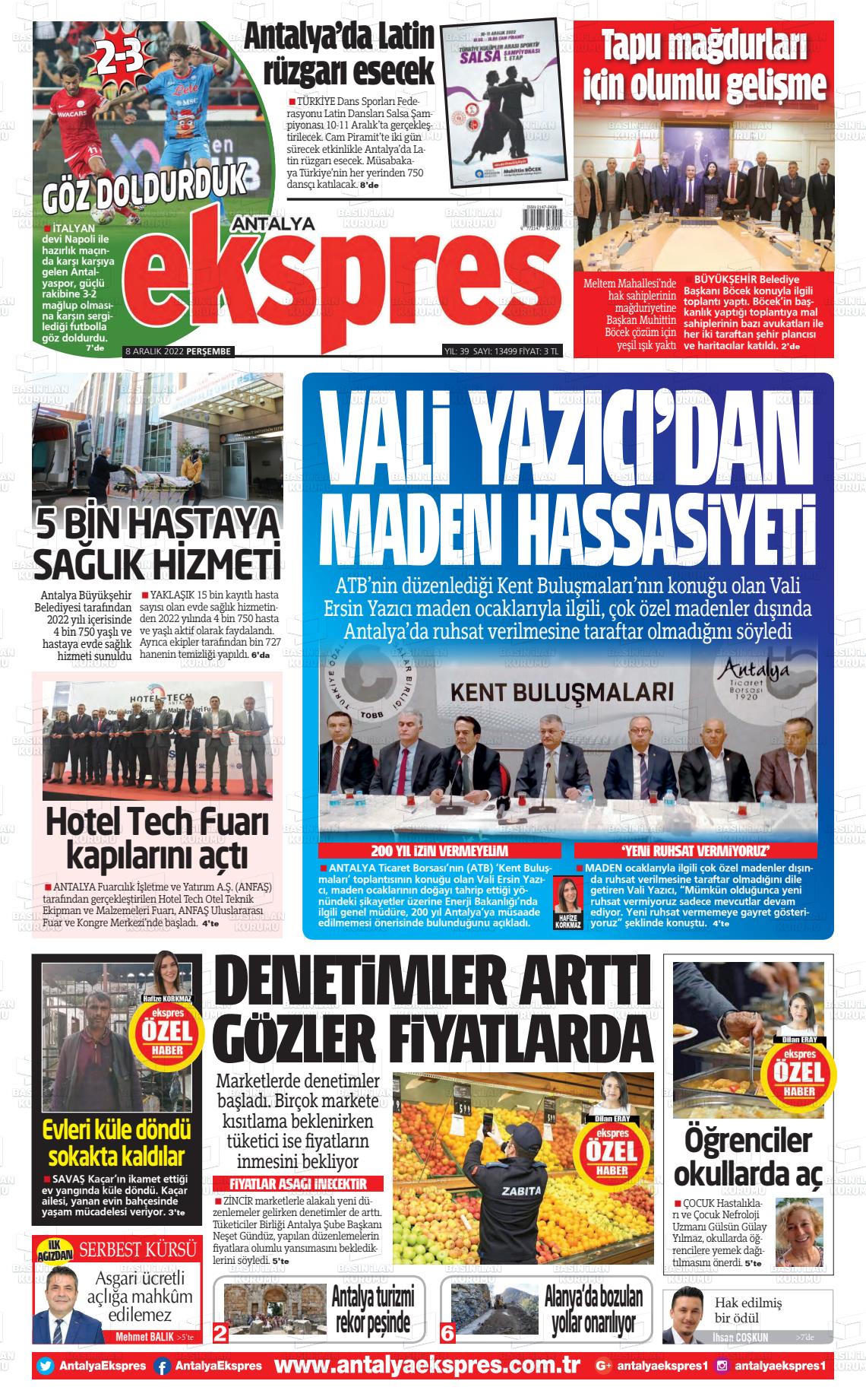 08 Aralık 2022 Antalya Ekspres Gazete Manşeti