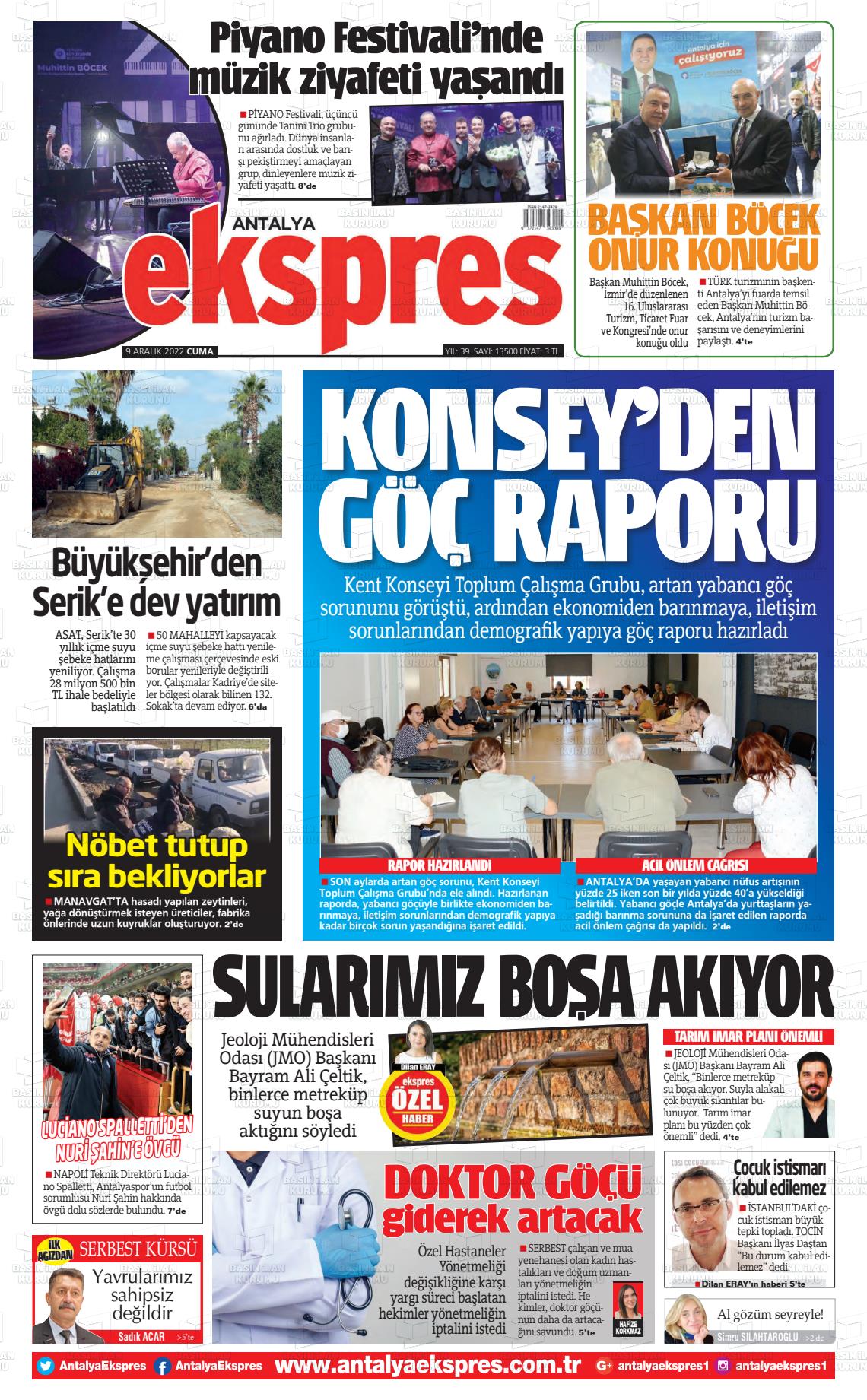09 Aralık 2022 Antalya Ekspres Gazete Manşeti