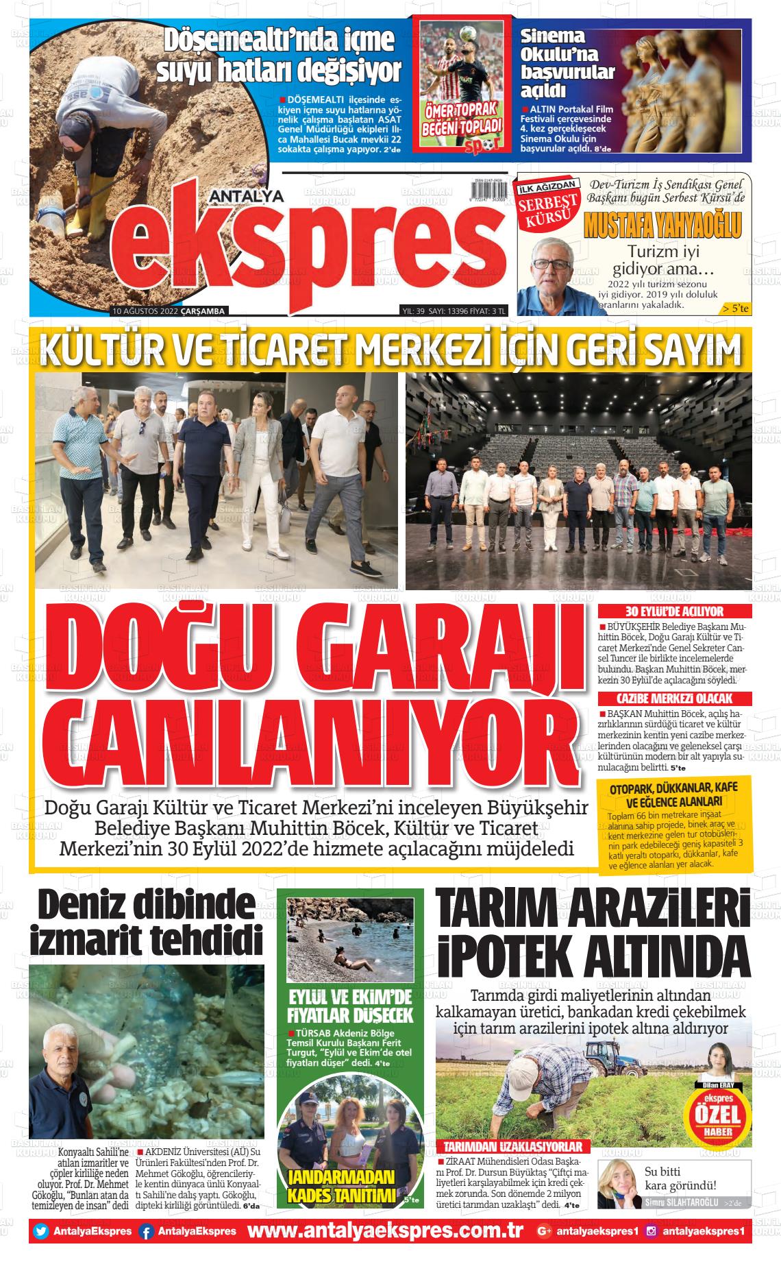10 Ağustos 2022 Antalya Ekspres Gazete Manşeti