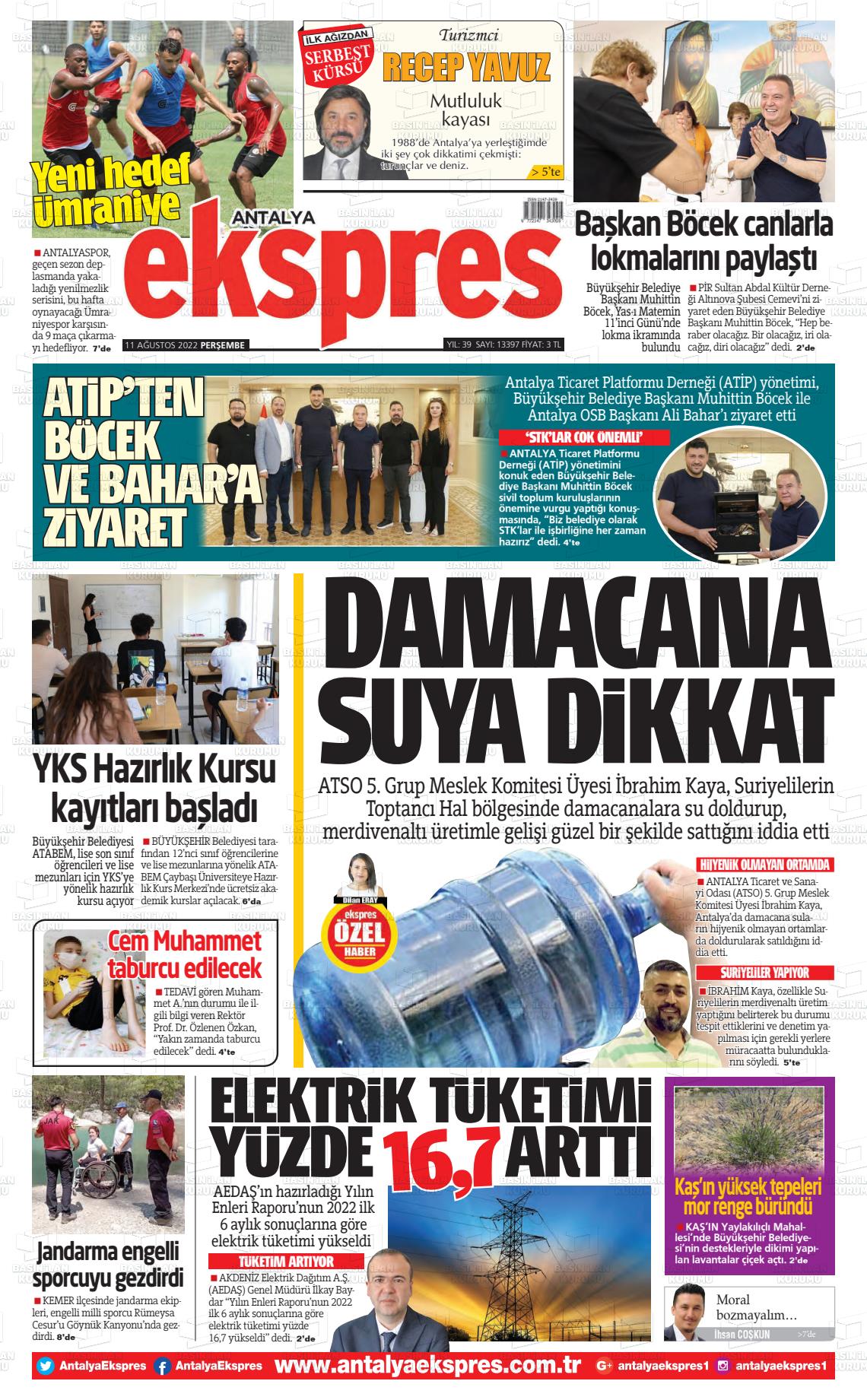 11 Ağustos 2022 Antalya Ekspres Gazete Manşeti
