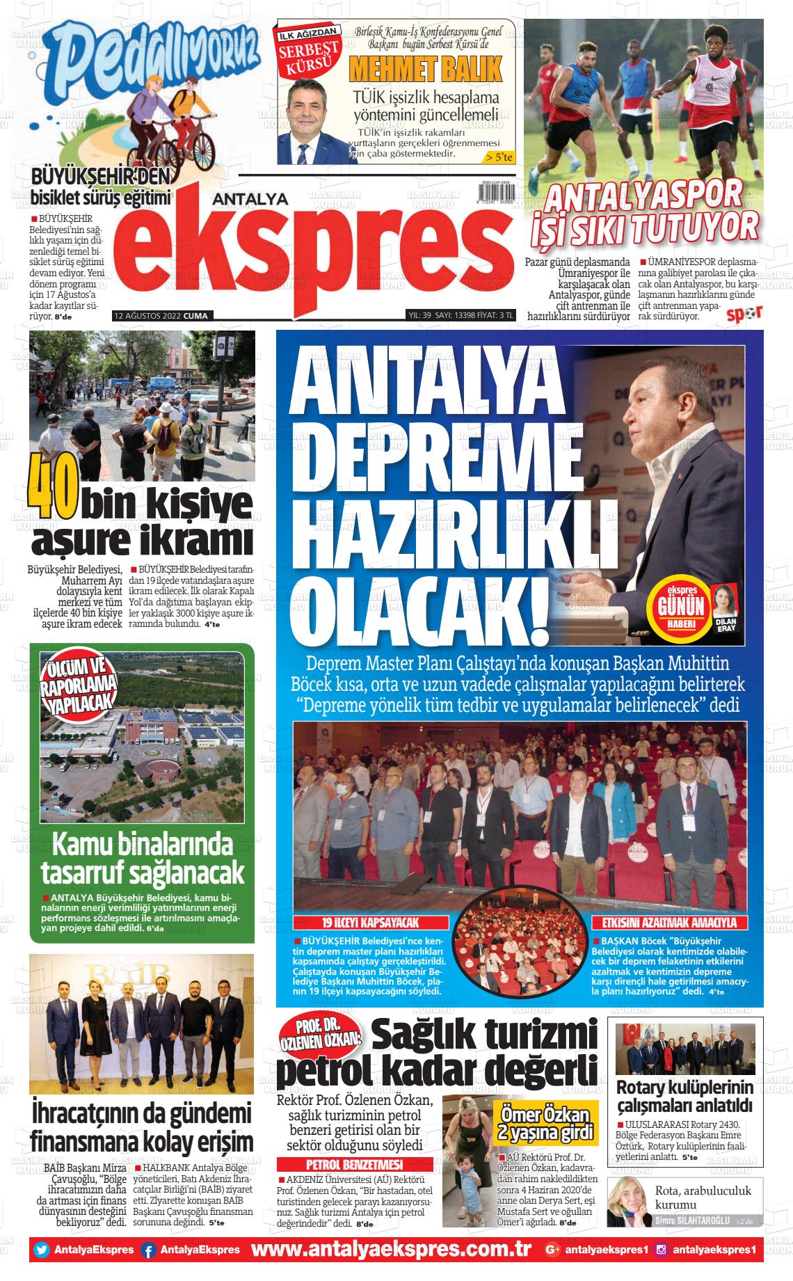 12 Ağustos 2022 Antalya Ekspres Gazete Manşeti