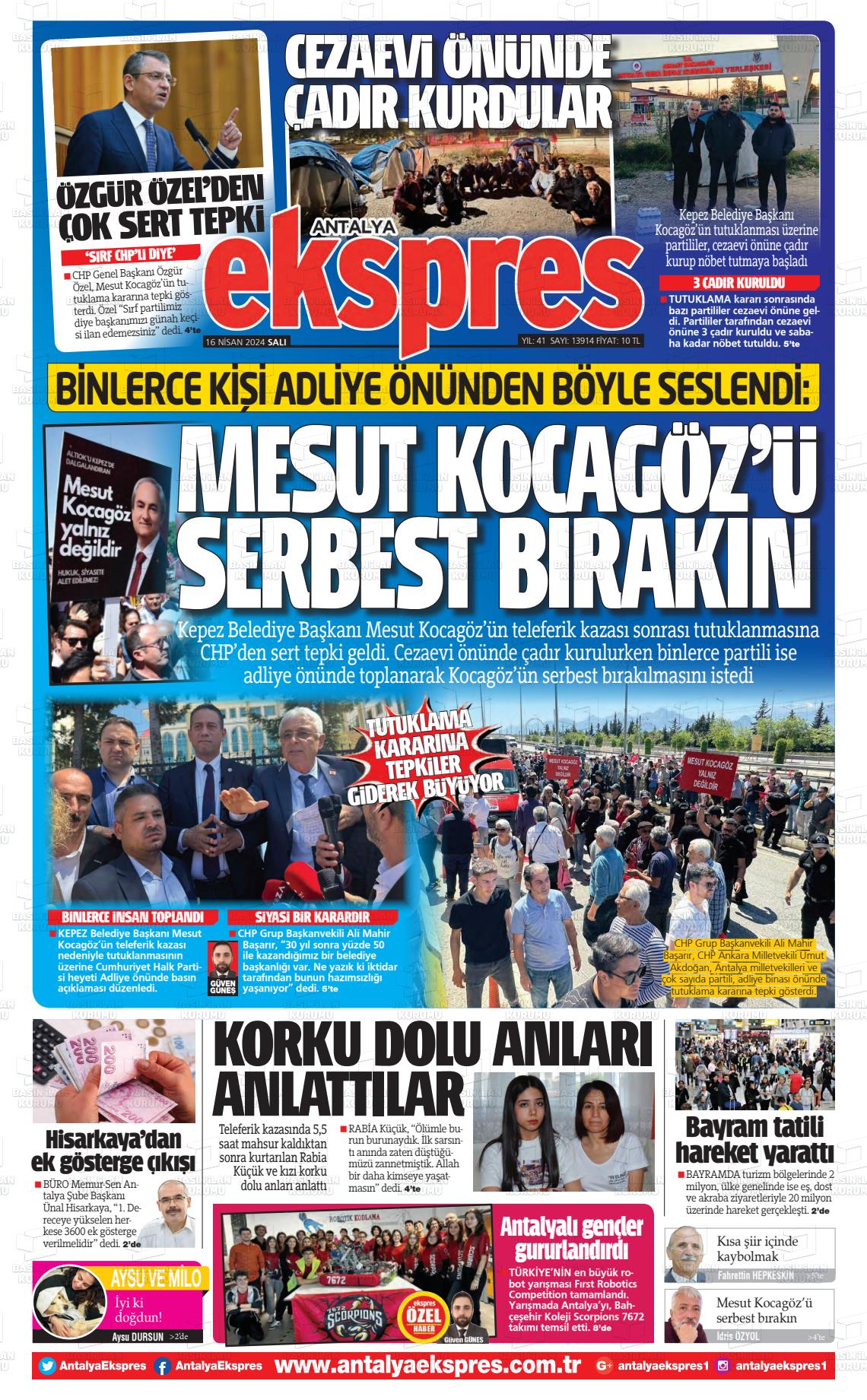 17 Nisan 2024 Antalya Ekspres Gazete Manşeti