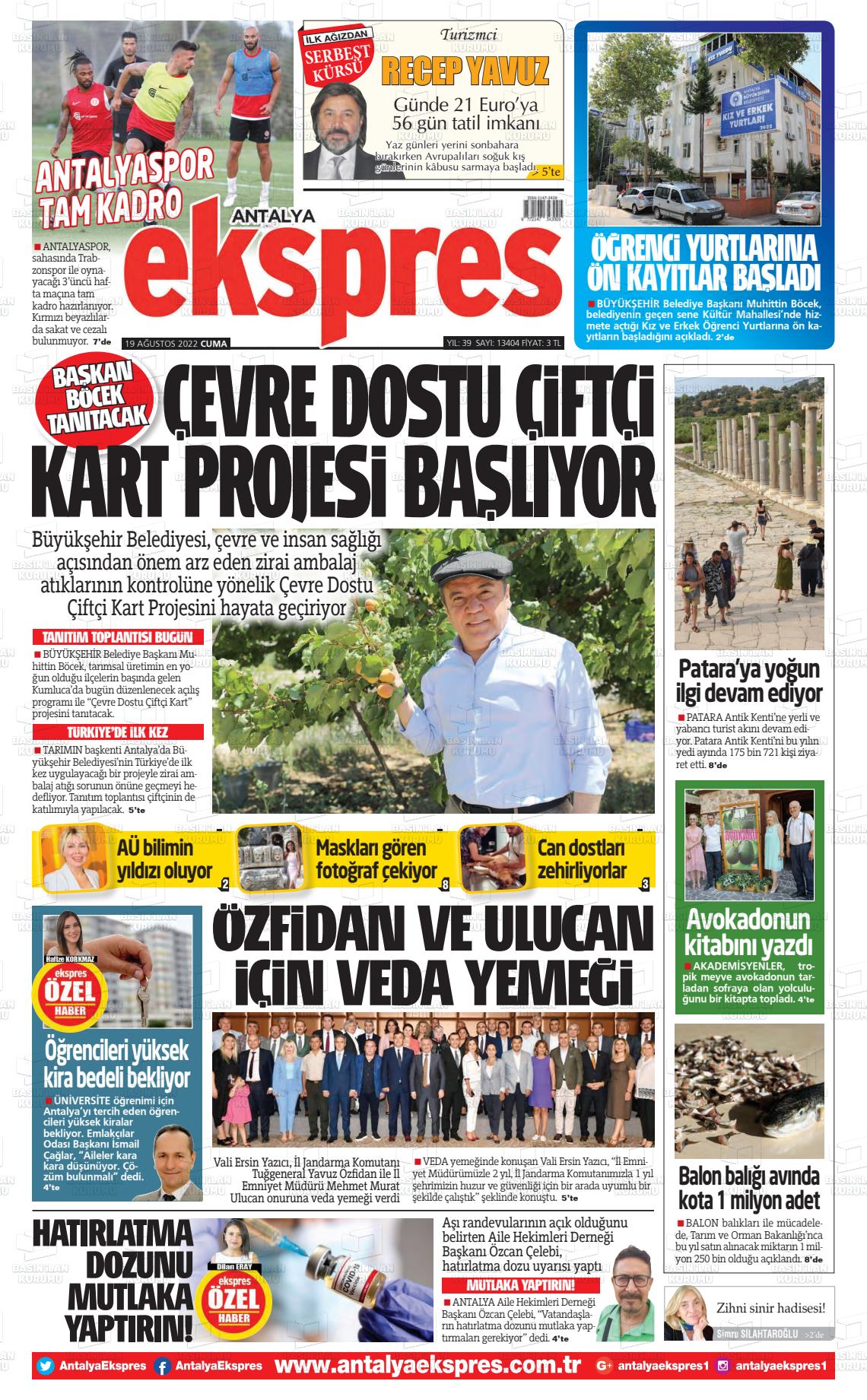 19 Ağustos 2022 Antalya Ekspres Gazete Manşeti