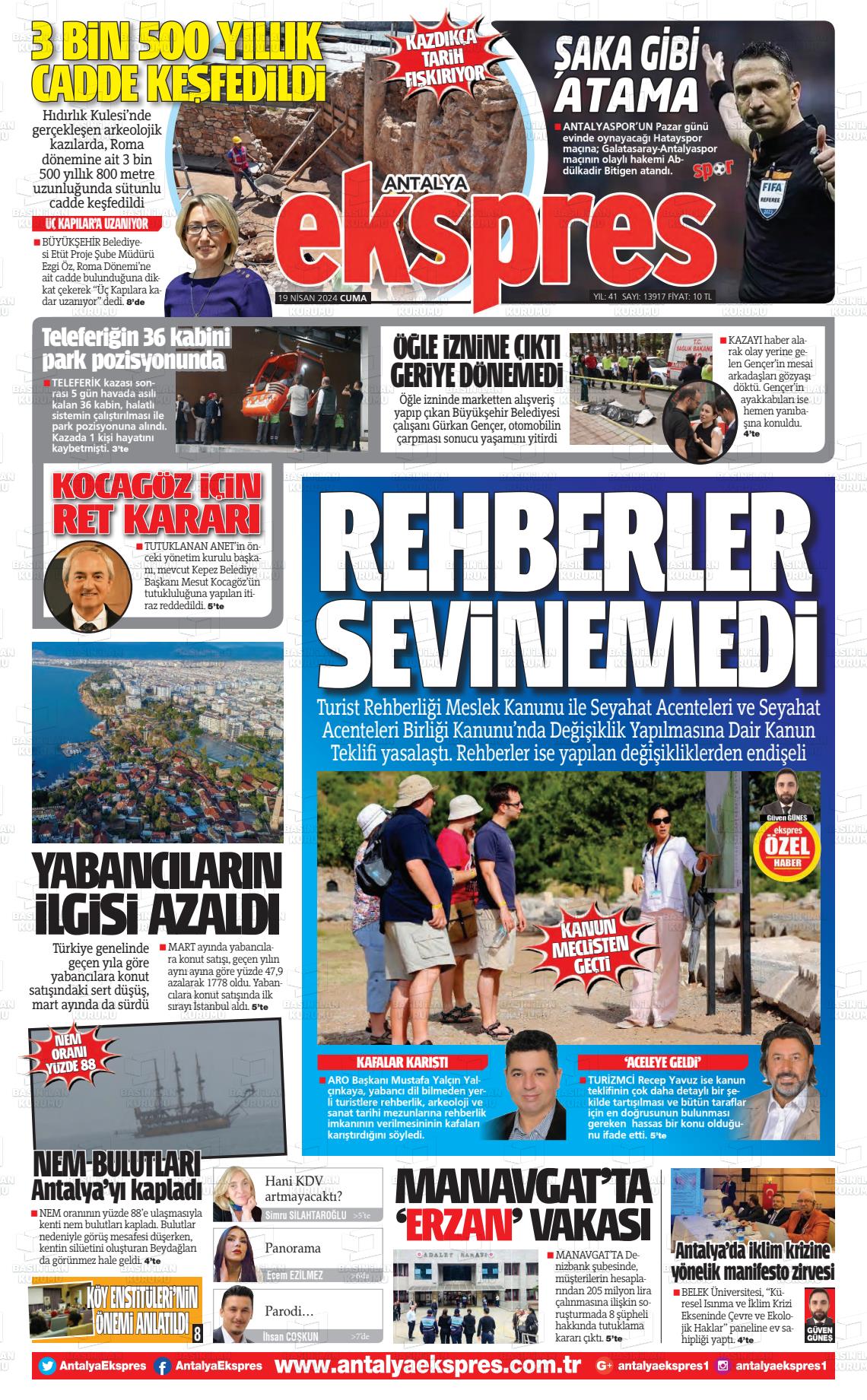 19 Nisan 2024 Antalya Ekspres Gazete Manşeti