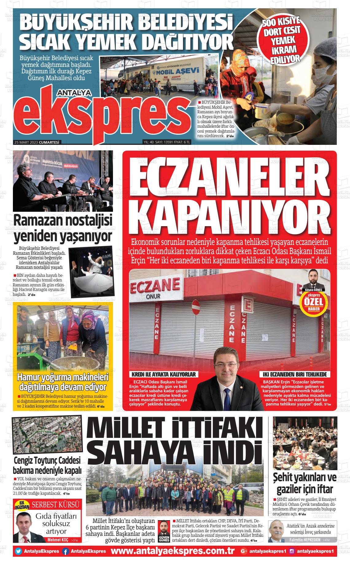 25 Mart 2023 Antalya Ekspres Gazete Manşeti