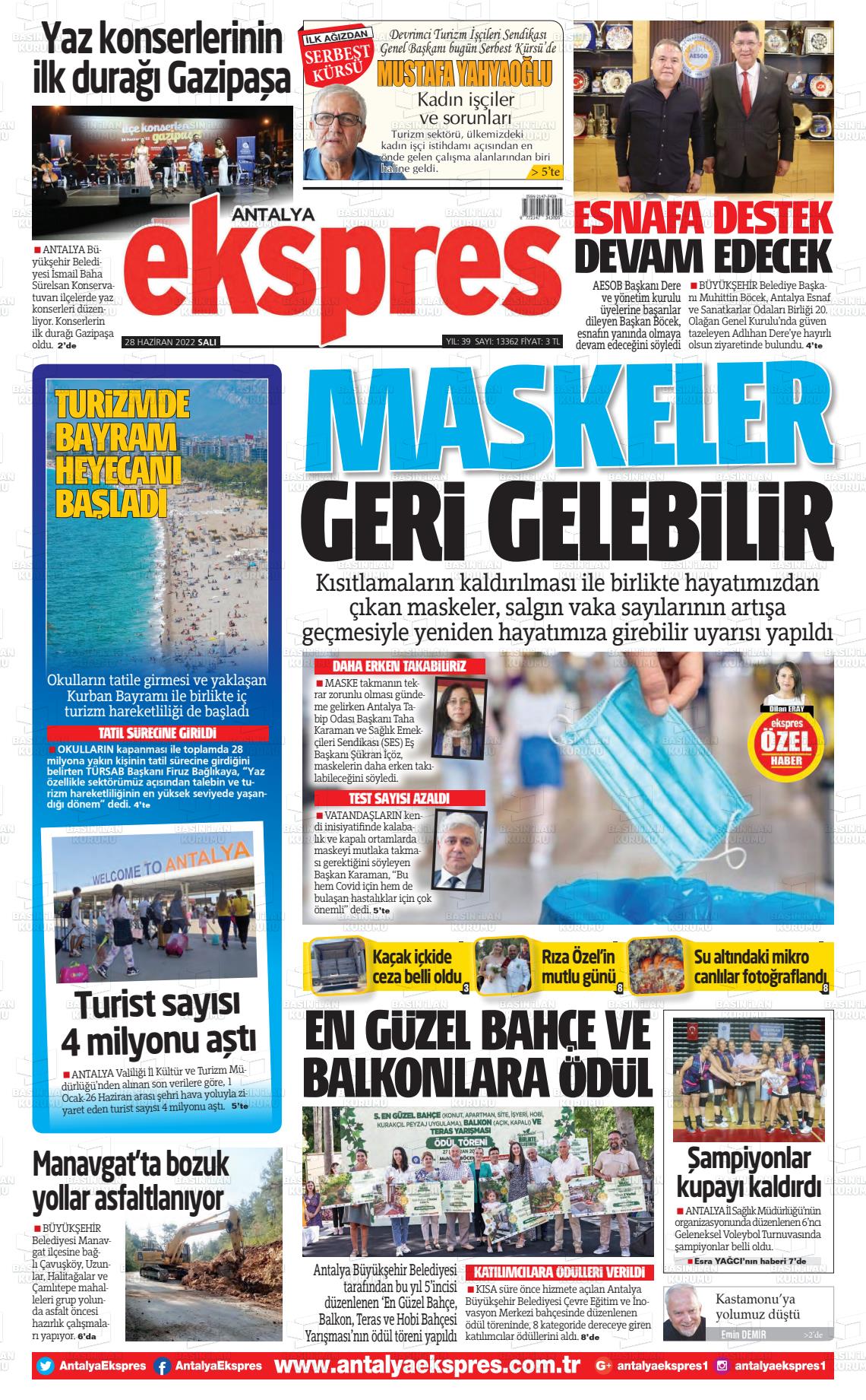 28 Haziran 2022 Antalya Ekspres Gazete Manşeti