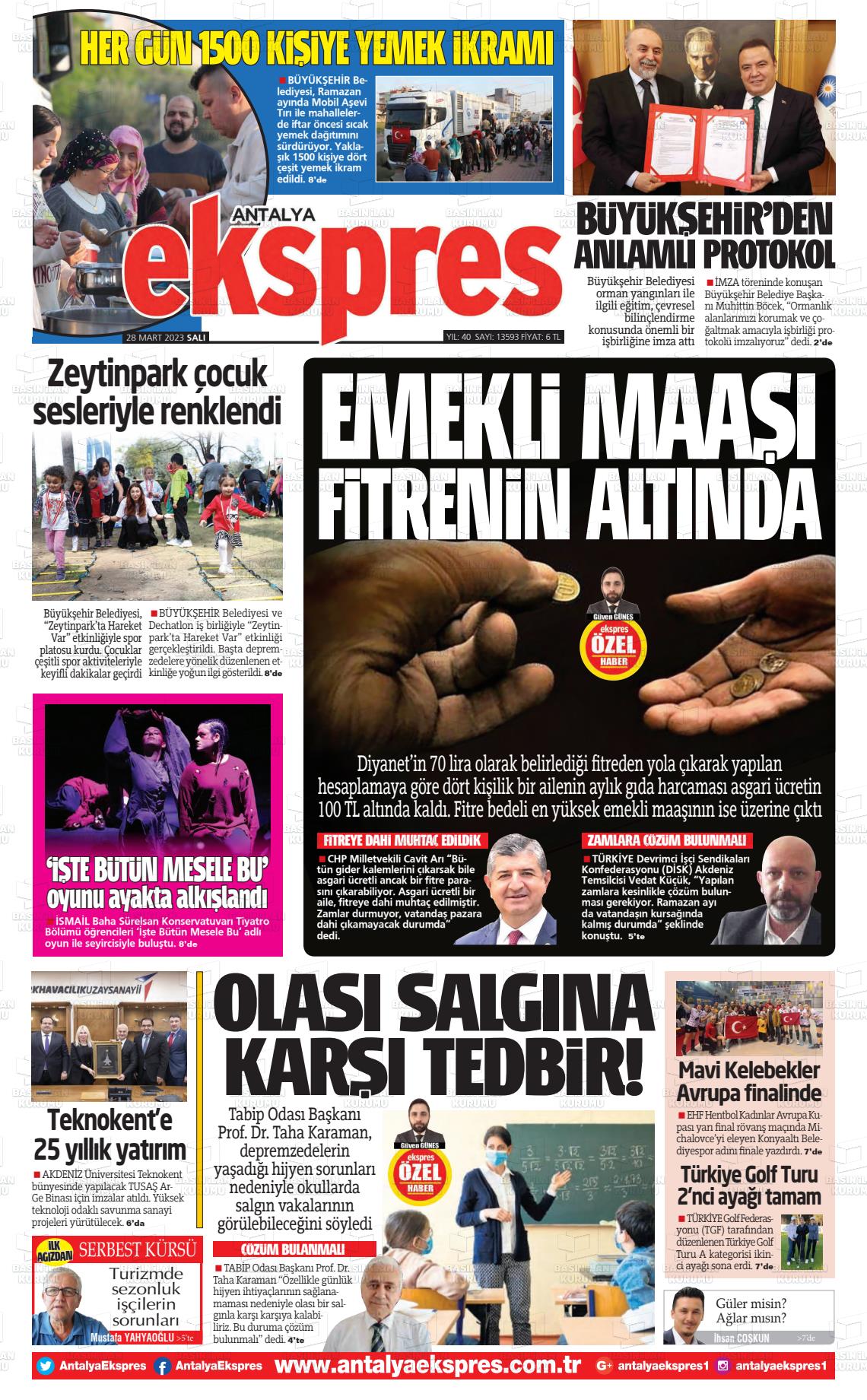 28 Mart 2023 Antalya Ekspres Gazete Manşeti