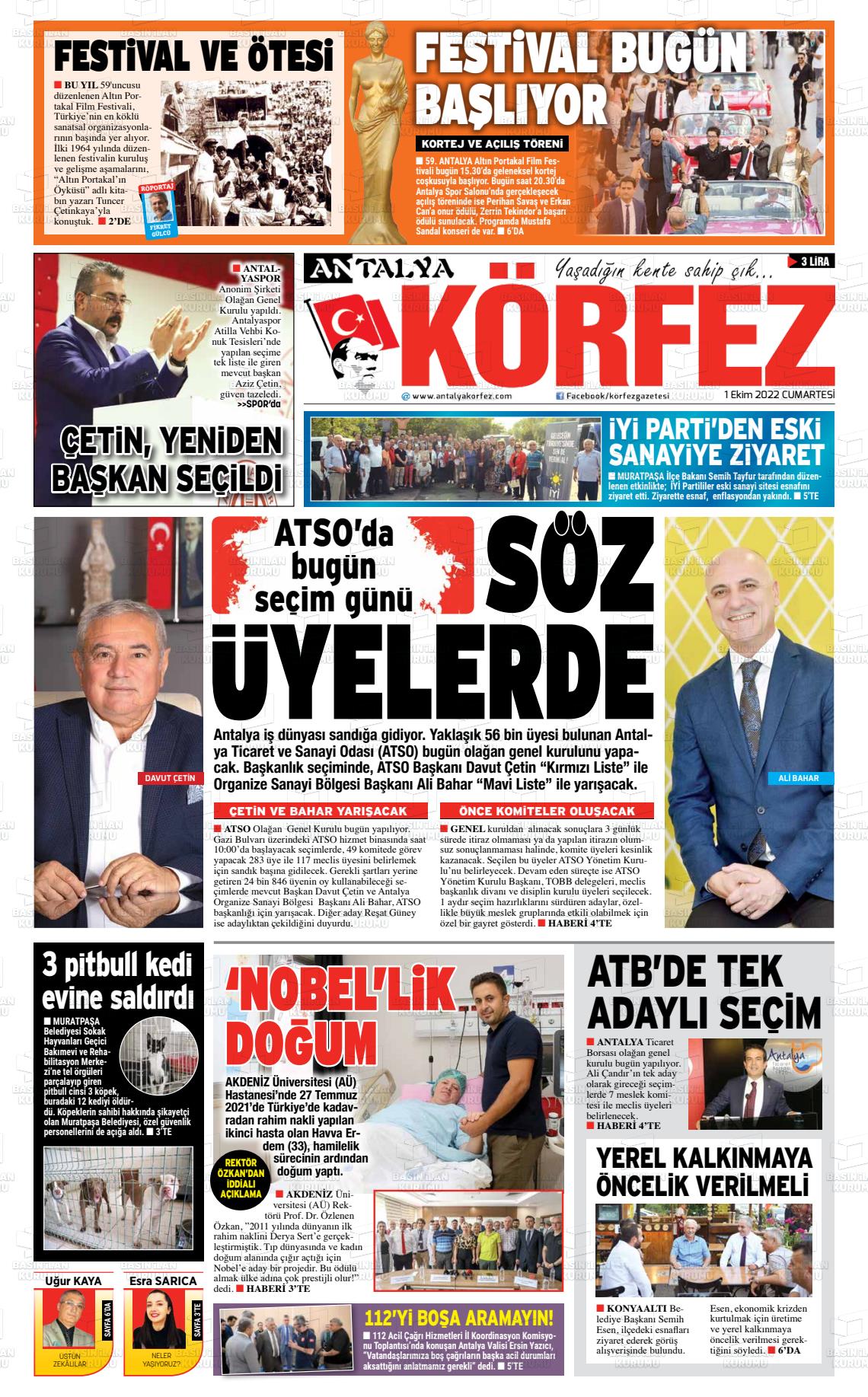 01 Ekim 2022 Antalya Körfez Gazete Manşeti