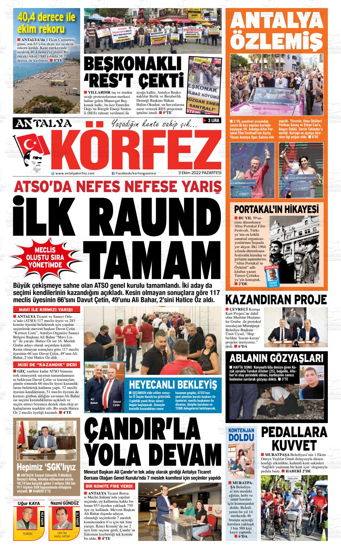 03 Ekim 2022 Antalya Körfez Gazete Manşeti