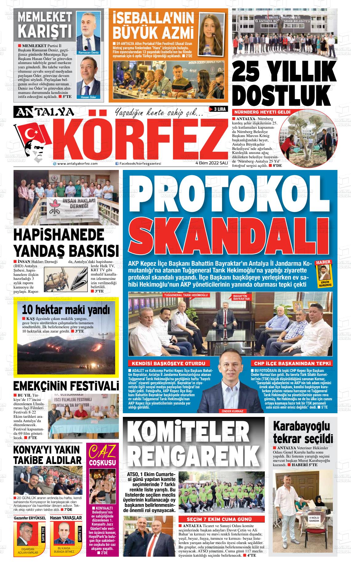 04 Ekim 2022 Antalya Körfez Gazete Manşeti