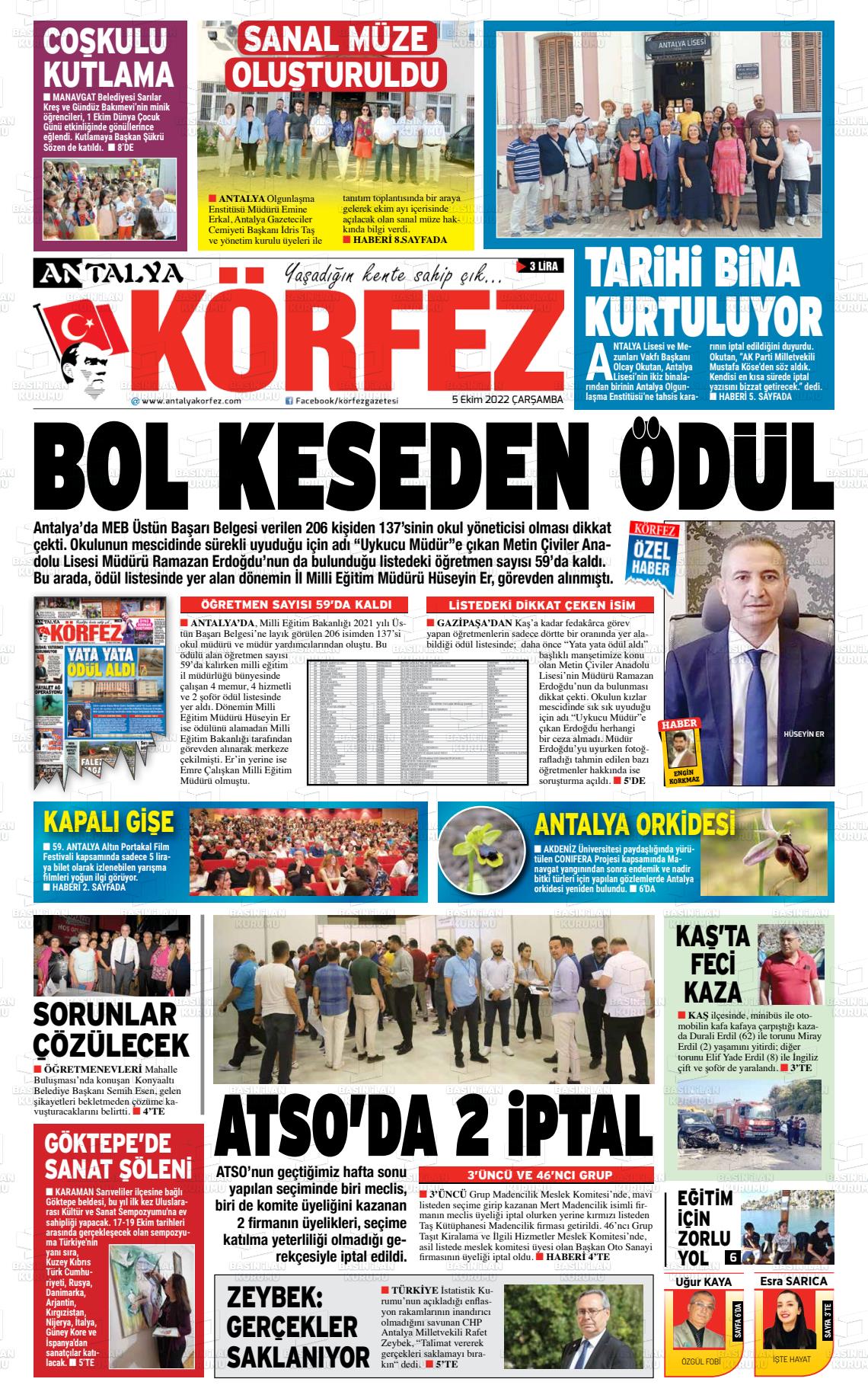 05 Ekim 2022 Antalya Körfez Gazete Manşeti