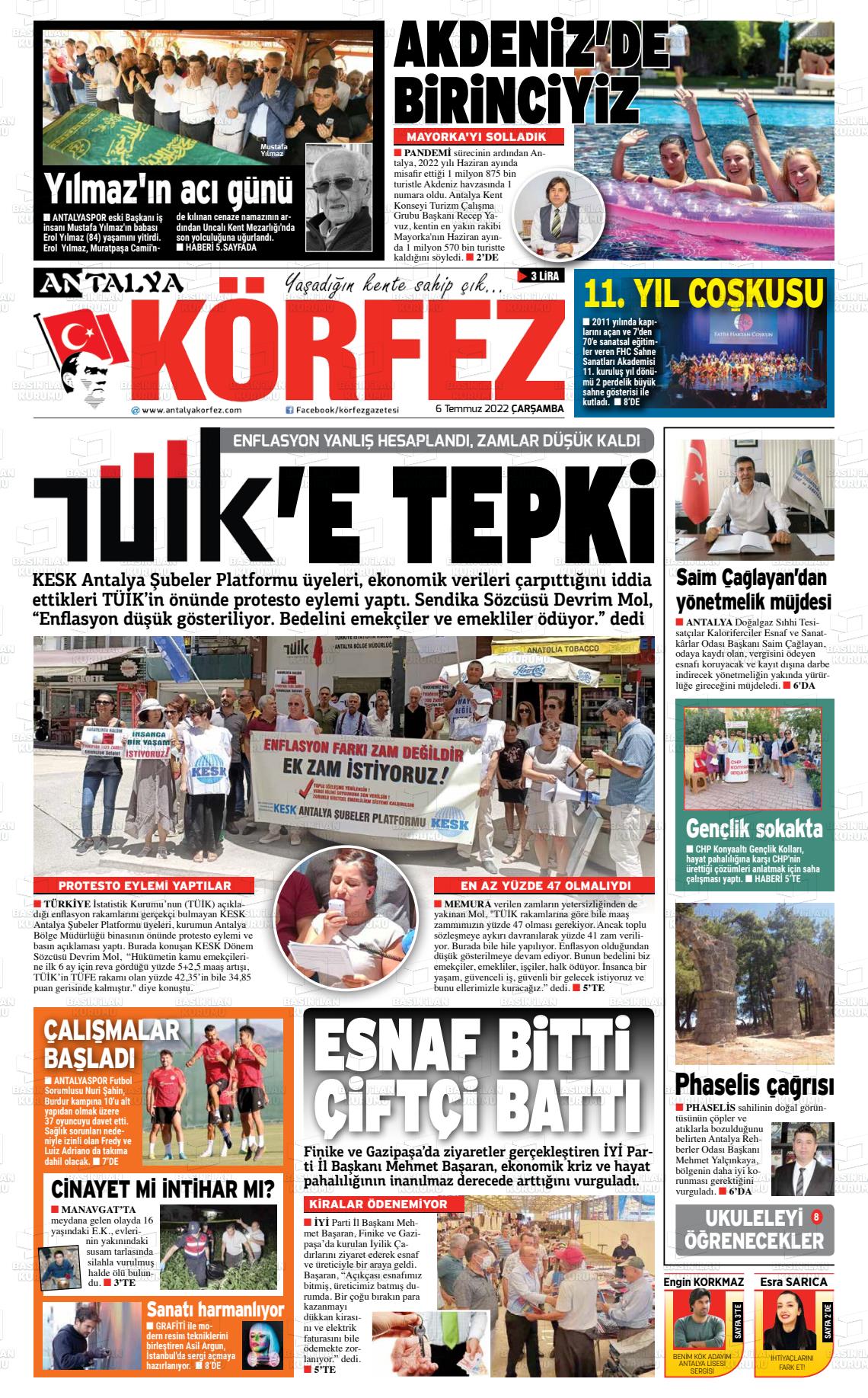 06 Temmuz 2022 Antalya Körfez Gazete Manşeti