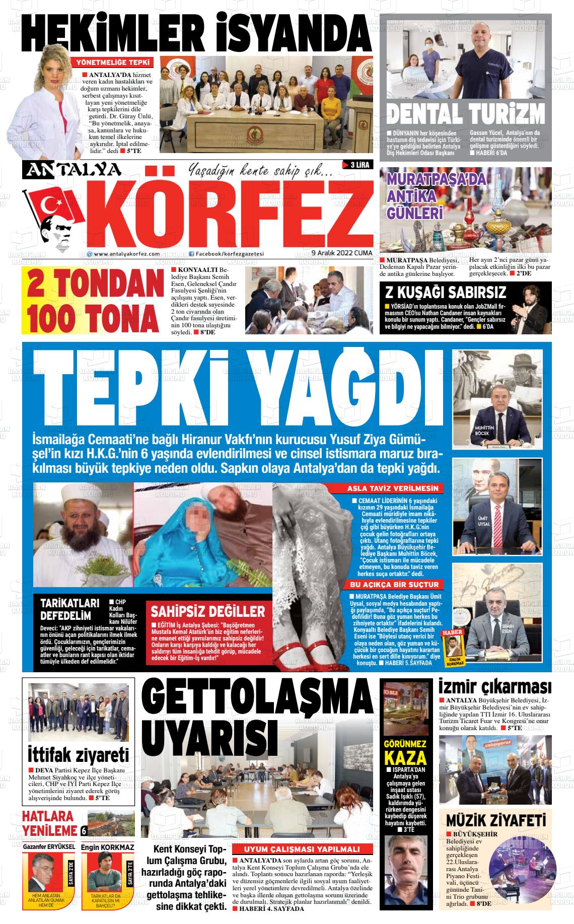 09 Aralık 2022 Antalya Körfez Gazete Manşeti