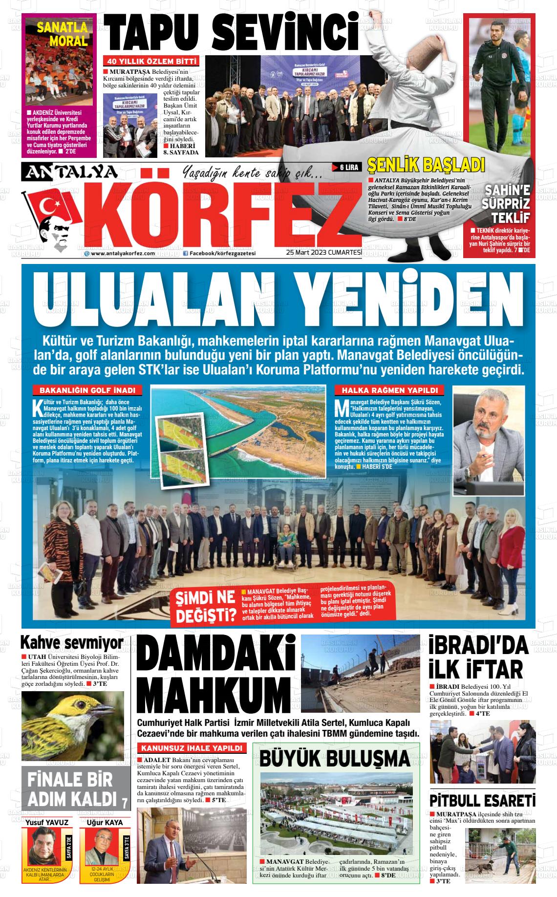 25 Mart 2023 Antalya Körfez Gazete Manşeti