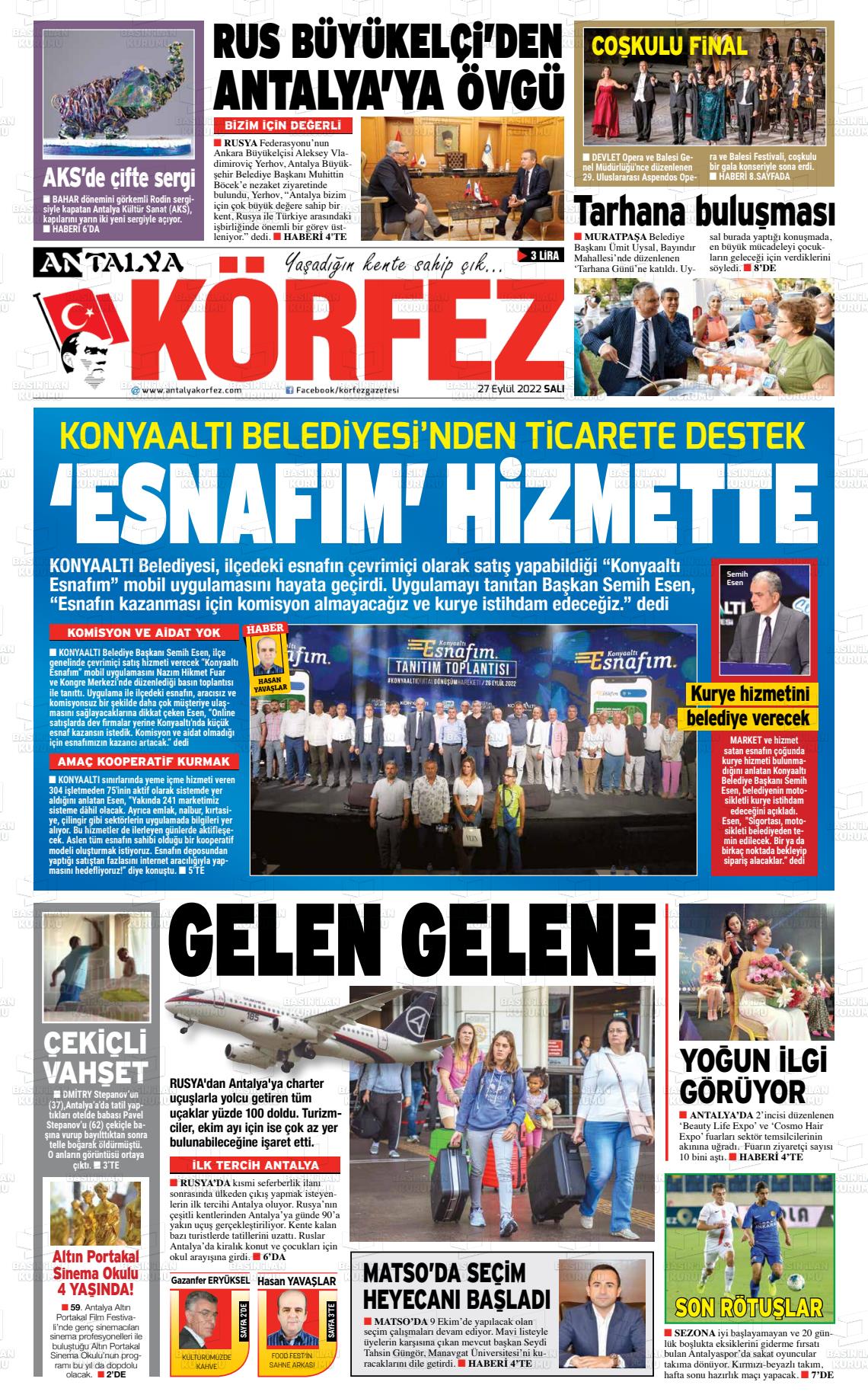 27 Eylül 2022 Antalya Körfez Gazete Manşeti