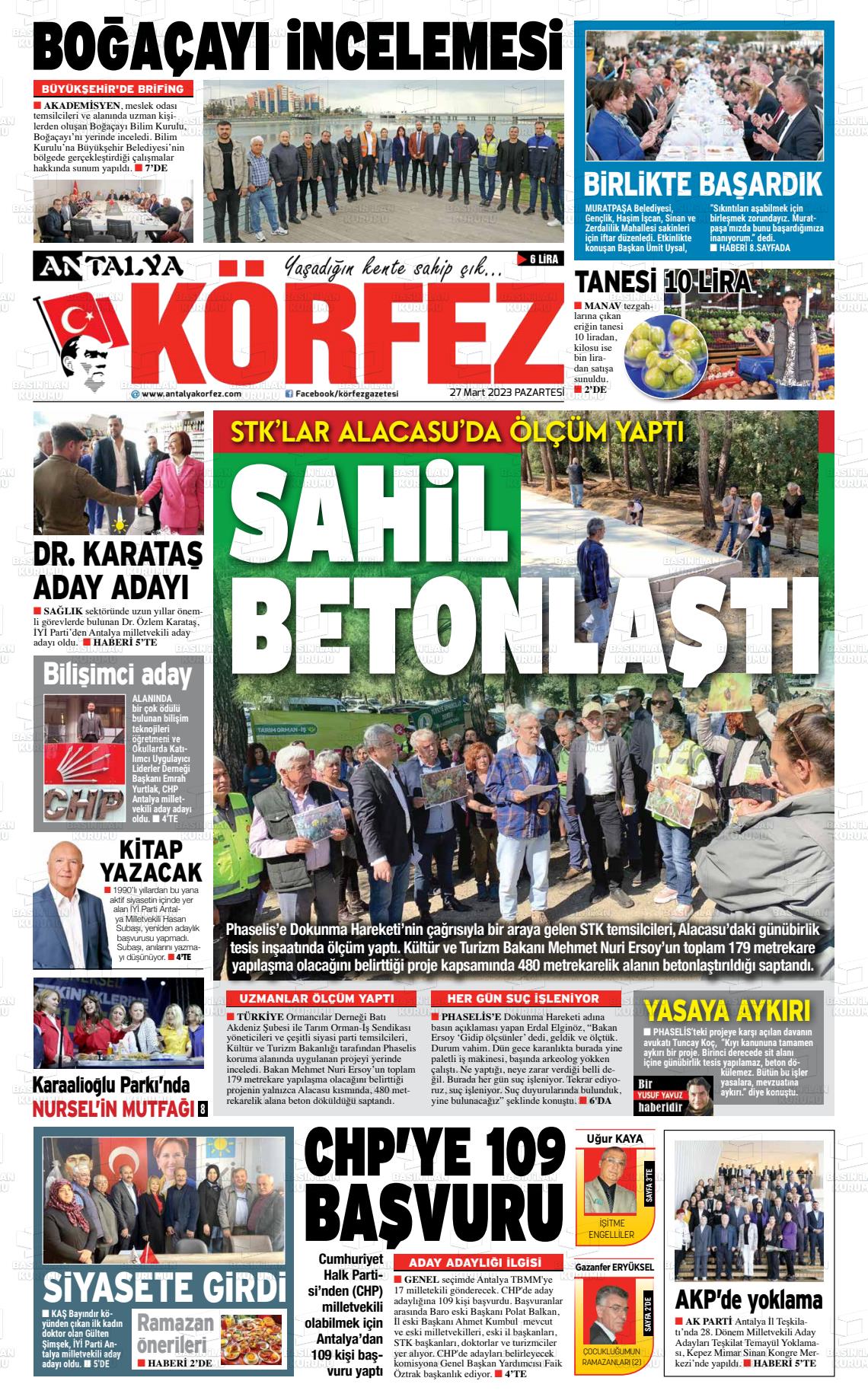 27 Mart 2023 Antalya Körfez Gazete Manşeti