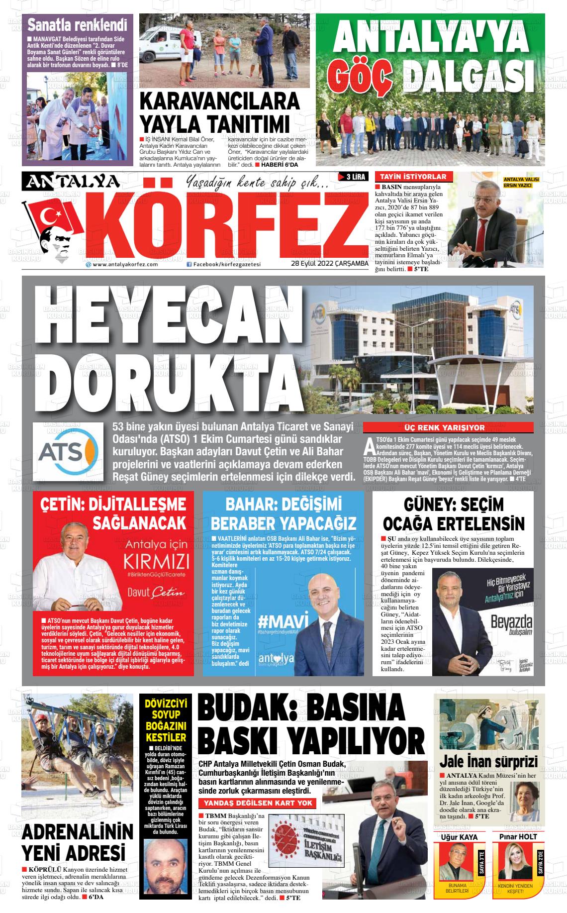 28 Eylül 2022 Antalya Körfez Gazete Manşeti