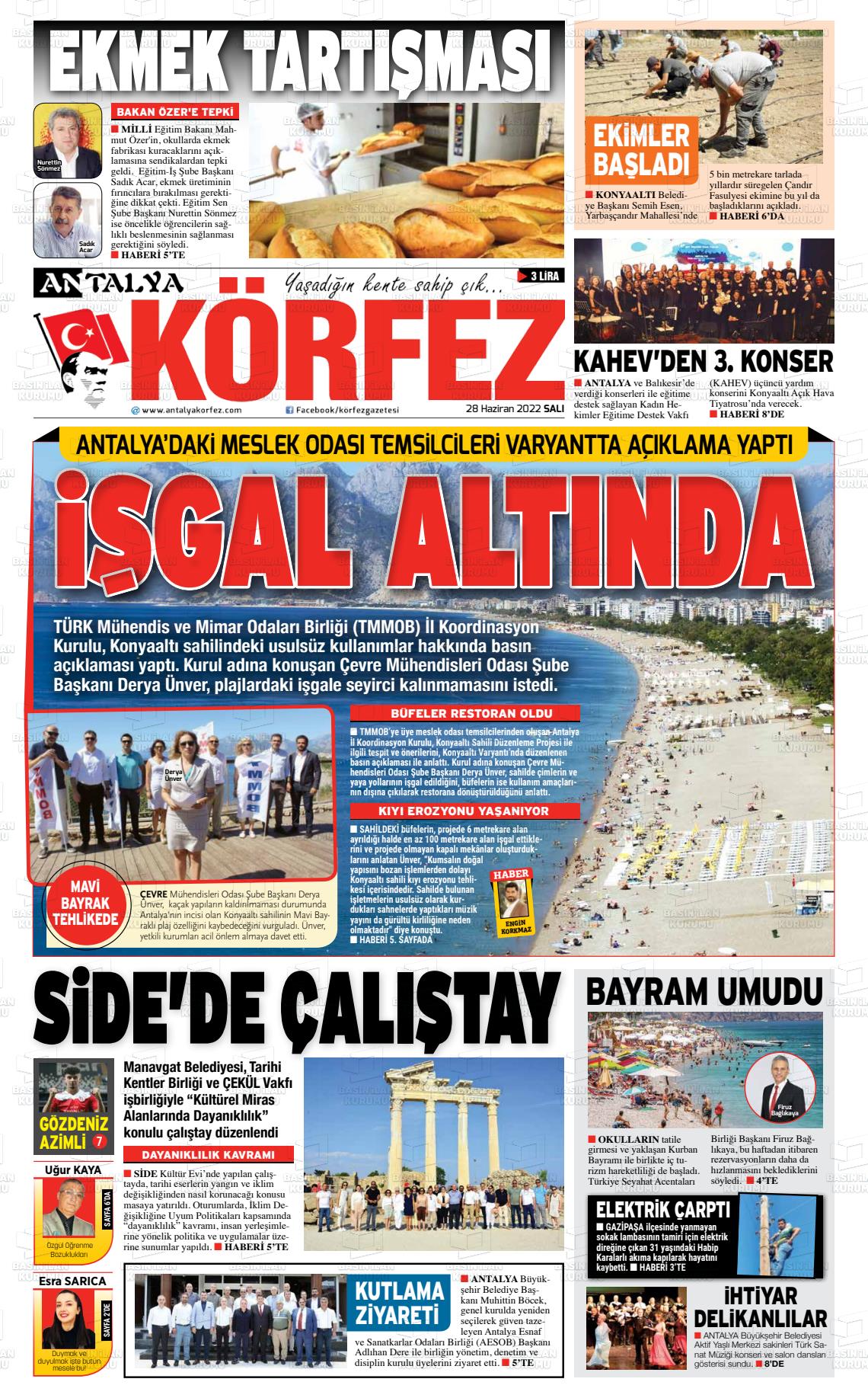 28 Haziran 2022 Antalya Körfez Gazete Manşeti